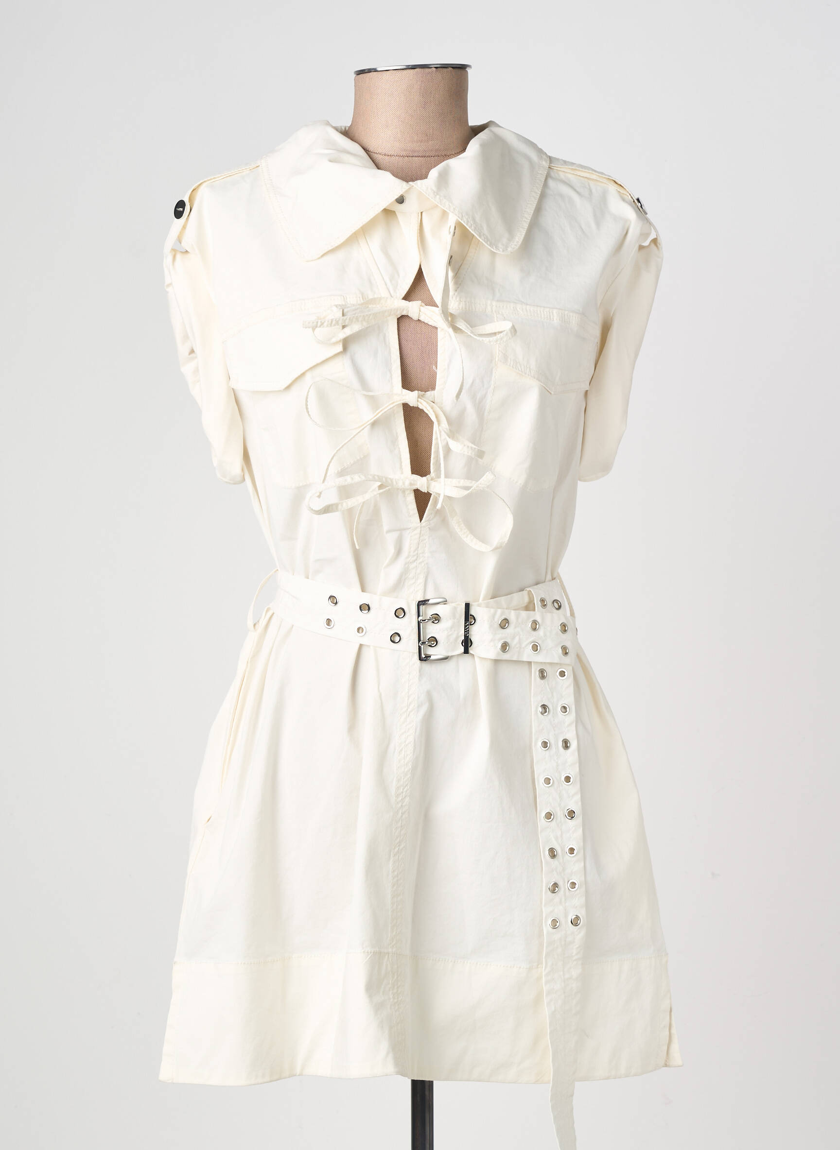 Robe courte manches courtes manches courtes beige GANNI femme