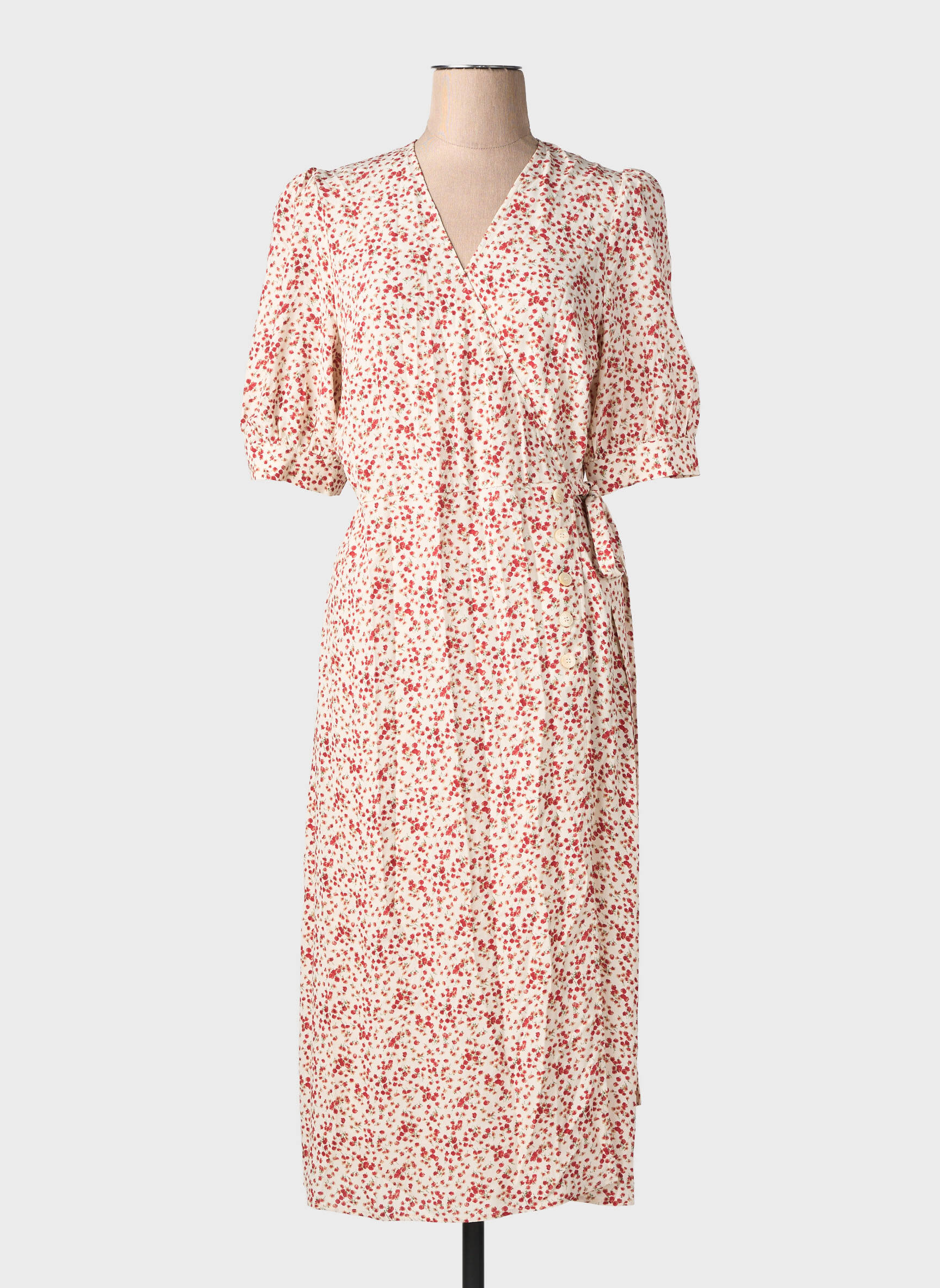 Robe mi-longue imprimé fleurs manches courtes rouge ROUJE femme