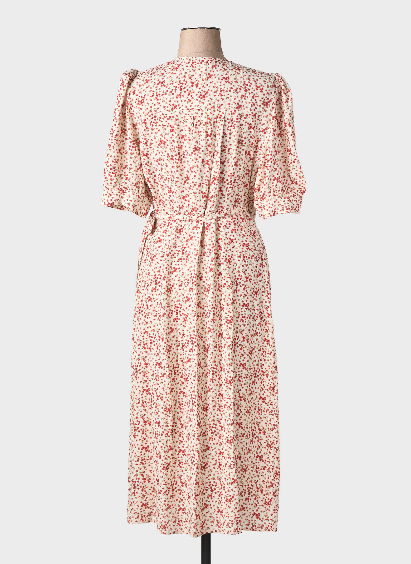 Robe mi-longue imprimé fleurs manches courtes rouge ROUJE femme