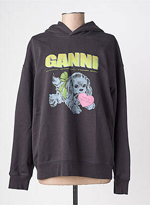 Sweat-shirt à capuche tissage jersey manches longues gris GANNI femme