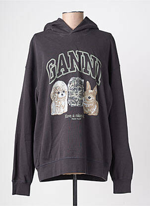 Sweat-shirt à capuche tissage jersey manches longues gris GANNI femme