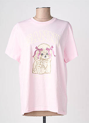 T-shirt coupe droite manches courtes rose GANNI femme