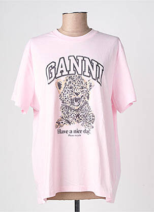 T-shirt coupe droite manches courtes rose GANNI femme