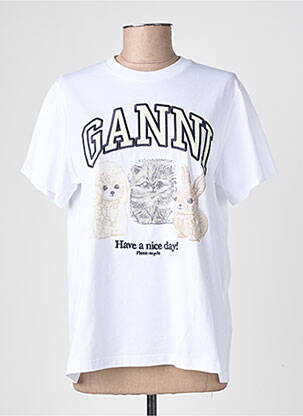 T-shirt coupe droite manches courtes blanc GANNI femme