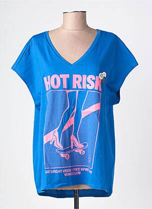 T-shirt col v manches courtes bleu NEWTONE femme