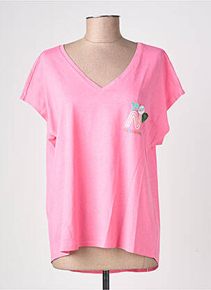 T-shirt col v manches courtes rose NEWTONE femme