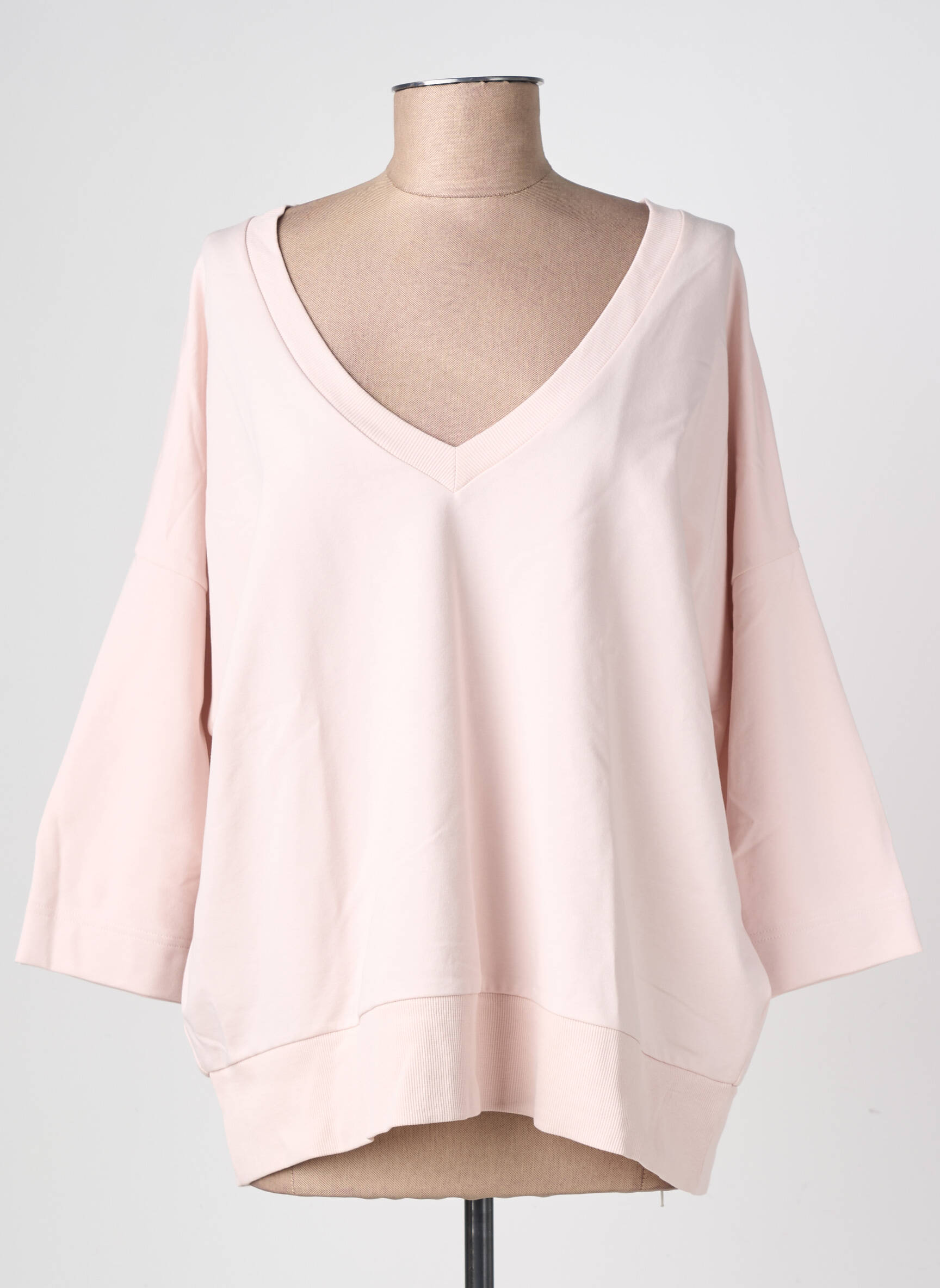 Sweat-shirt tissage jersey manches 3/4 rose HANA SAN femme