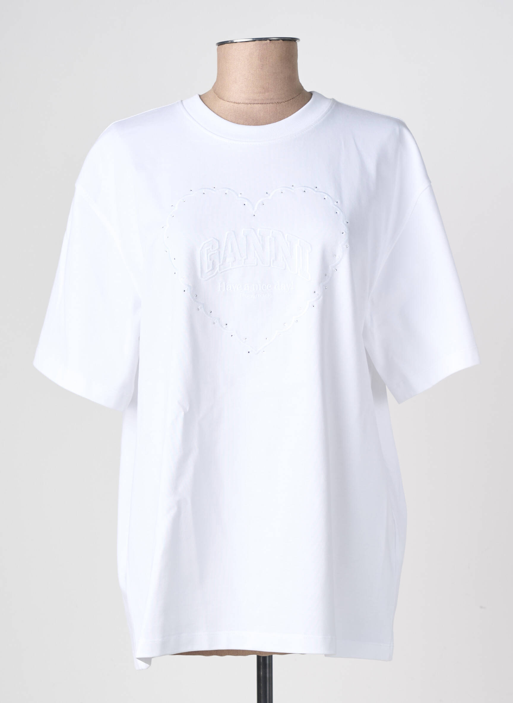 T-shirt coupe droite manches courtes blanc GANNI femme