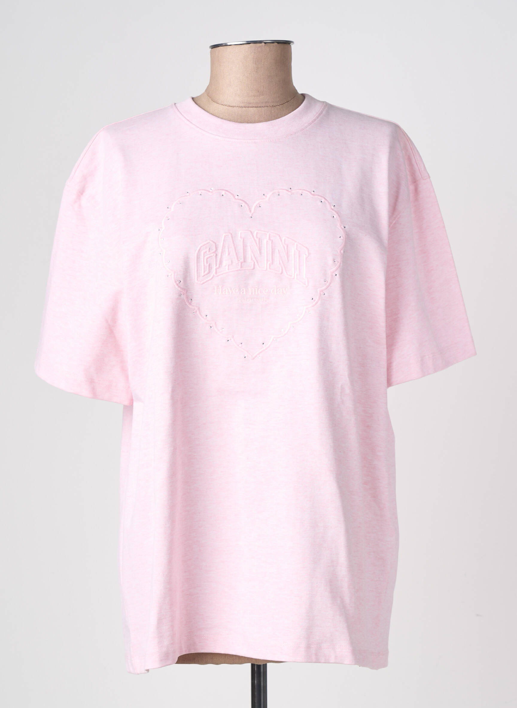 T-shirt coupe droite manches courtes rose GANNI femme