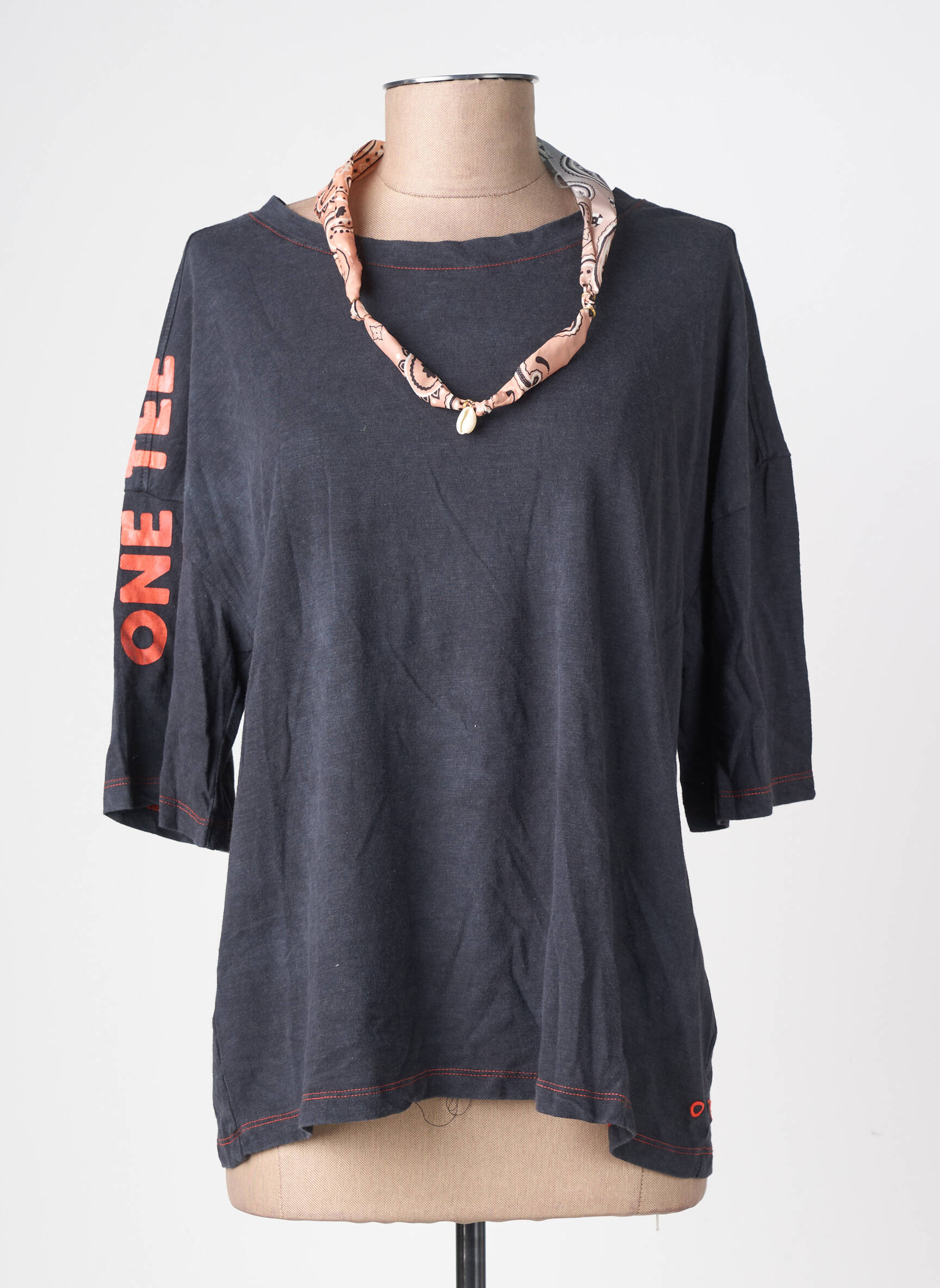 T-shirt col rond manches courtes gris ONE TEE femme