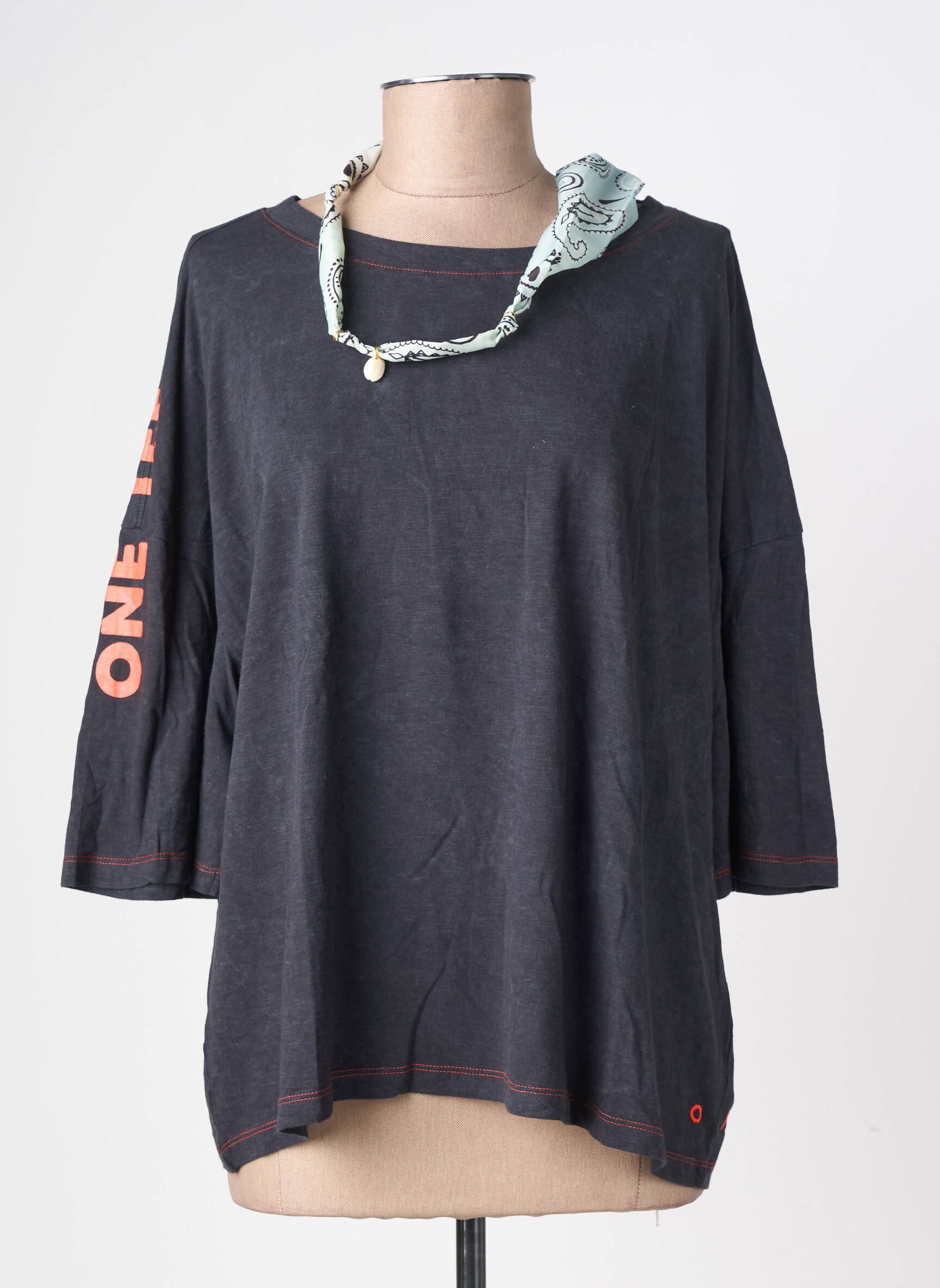 T-shirt col rond manches courtes gris ONE TEE femme