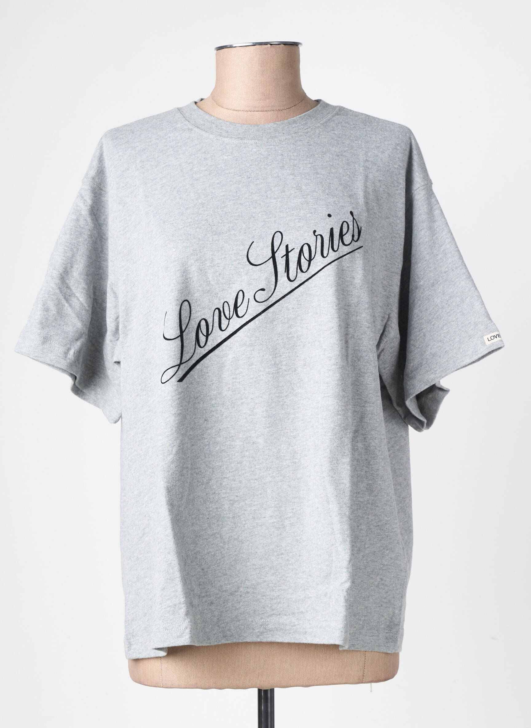T-shirt coupe droite manches courtes gris LOVE STORIES femme