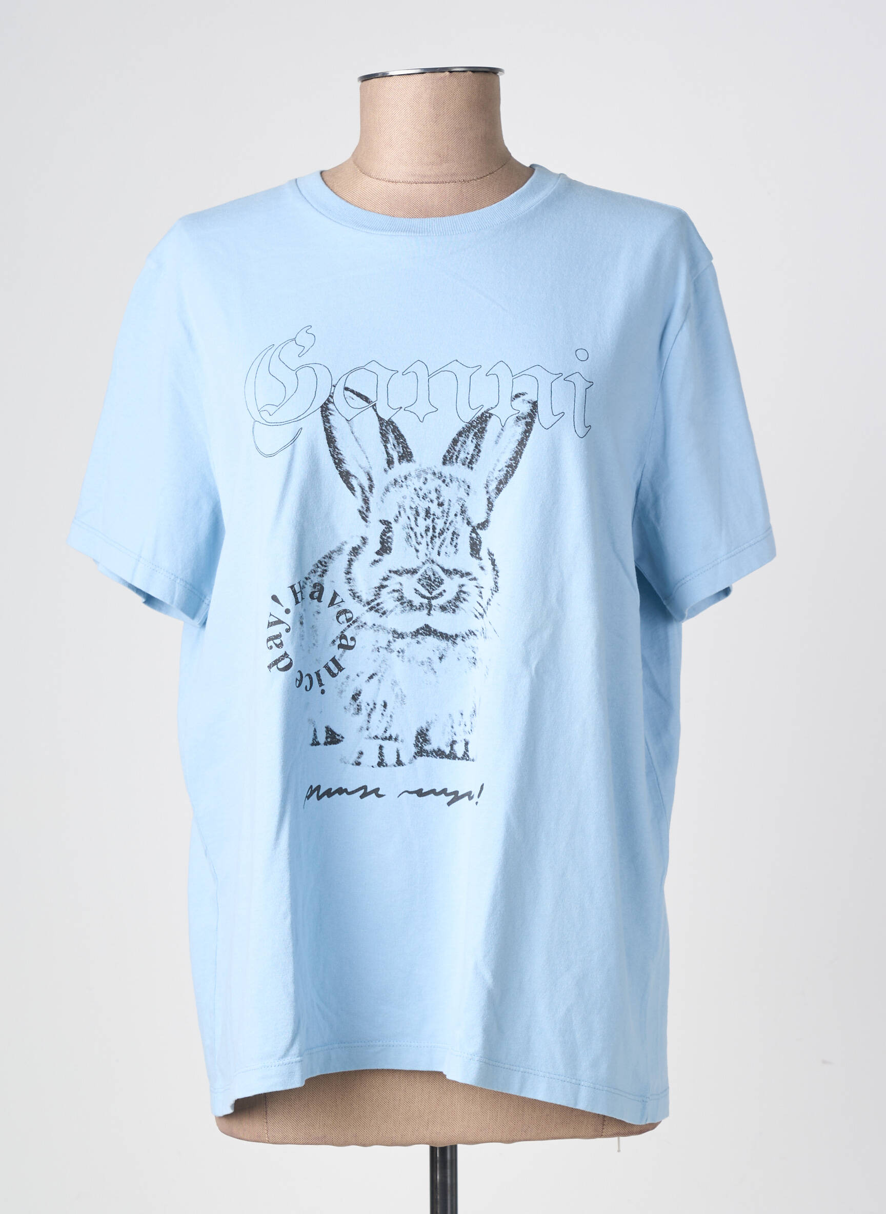 T-shirt coupe droite manches courtes bleu GANNI femme