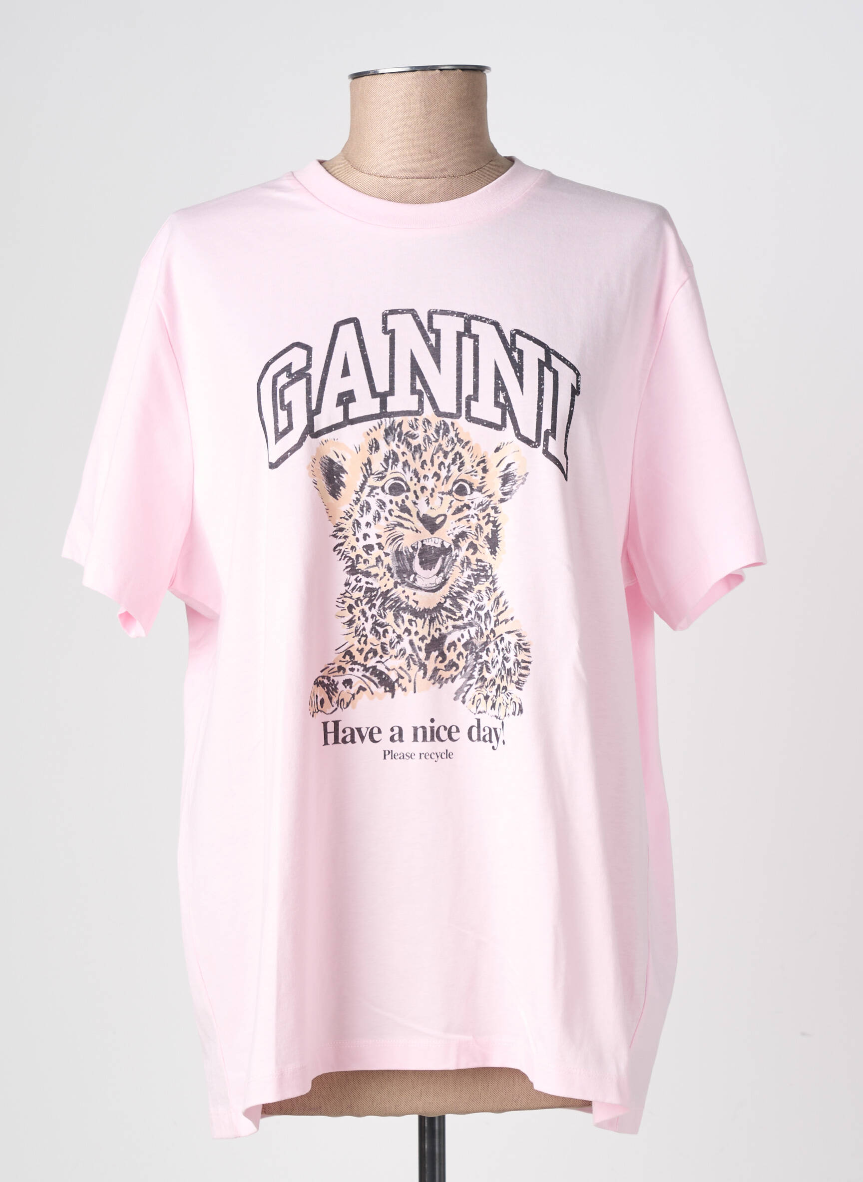 T-shirt coupe droite manches courtes rose GANNI femme