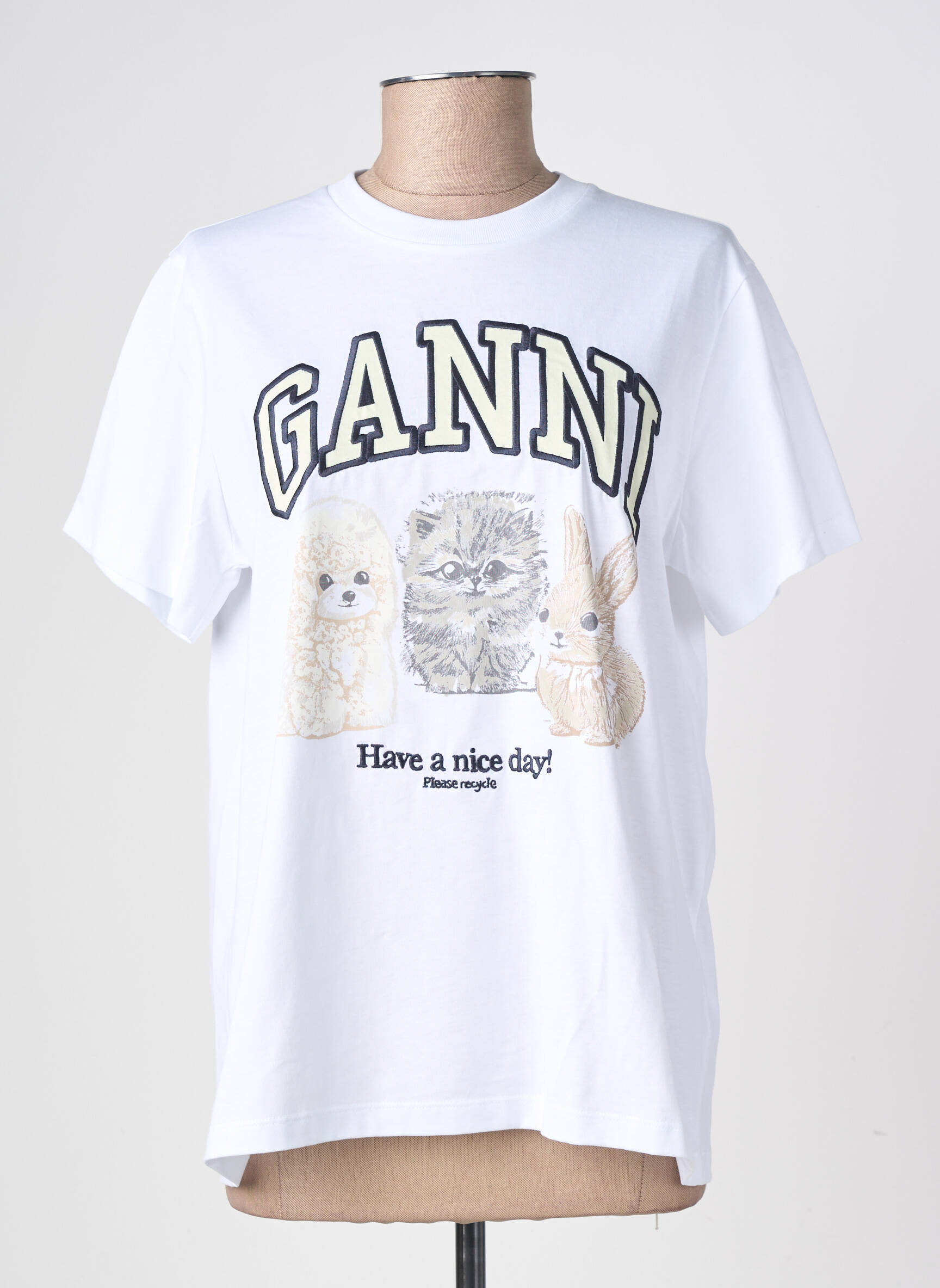 T-shirt coupe droite manches courtes blanc GANNI femme