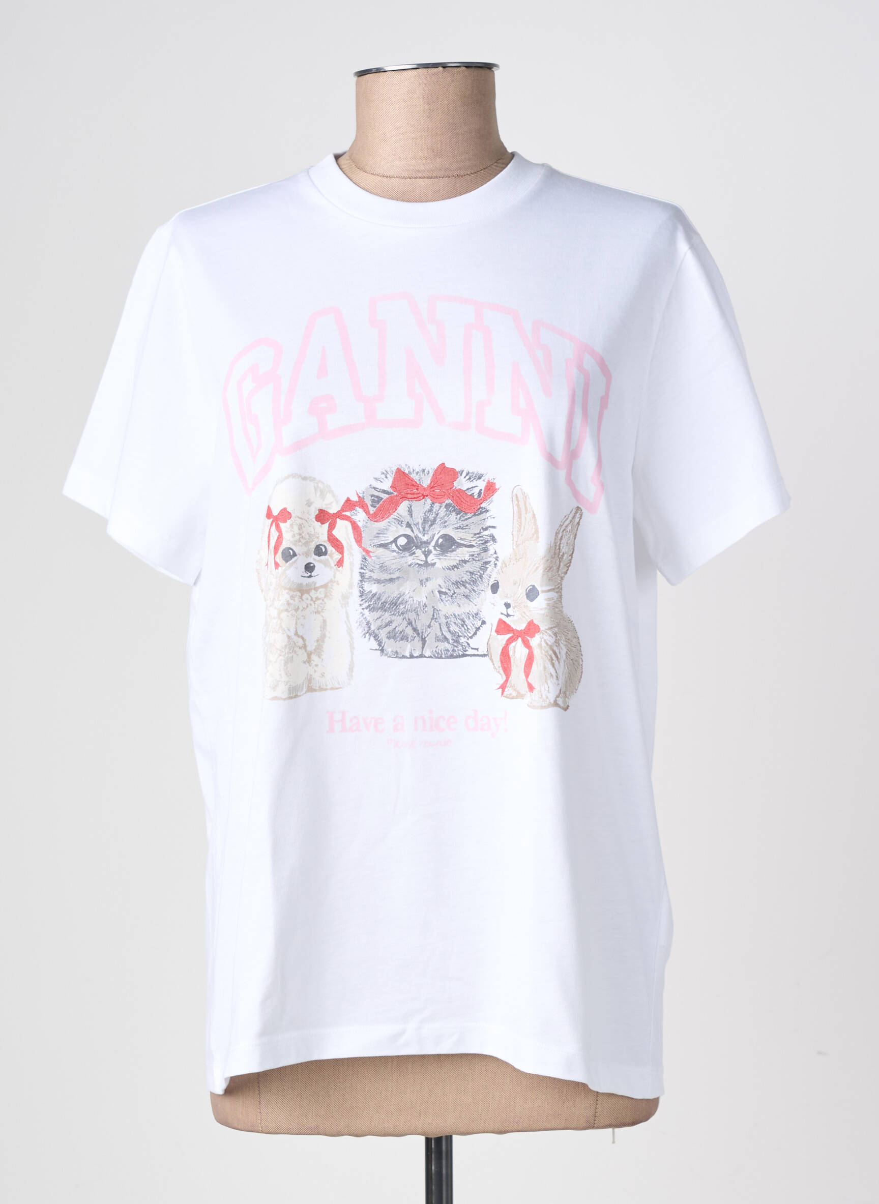 T-shirt coupe droite manches courtes blanc GANNI femme
