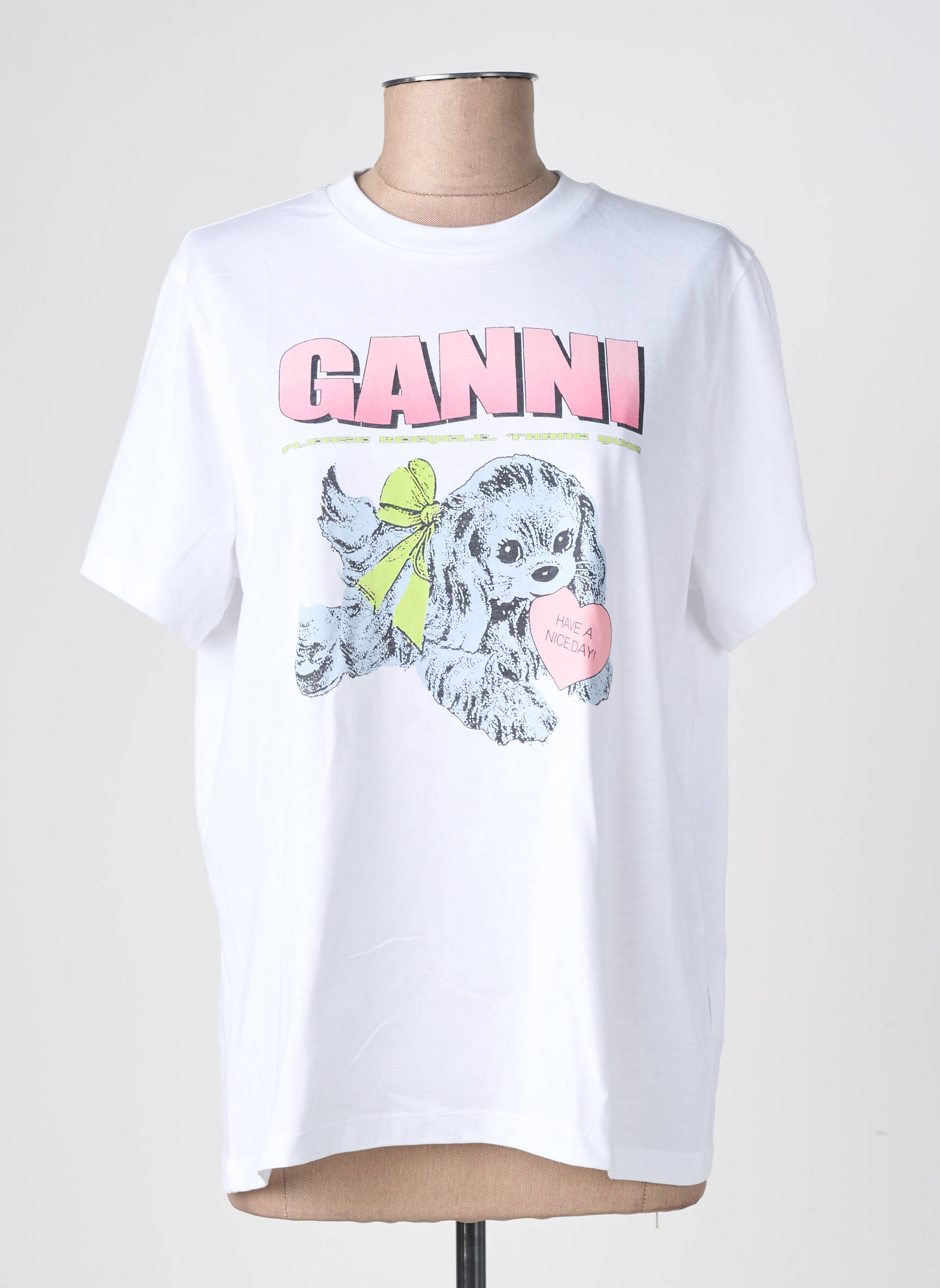 T-shirt coupe droite manches courtes blanc GANNI femme