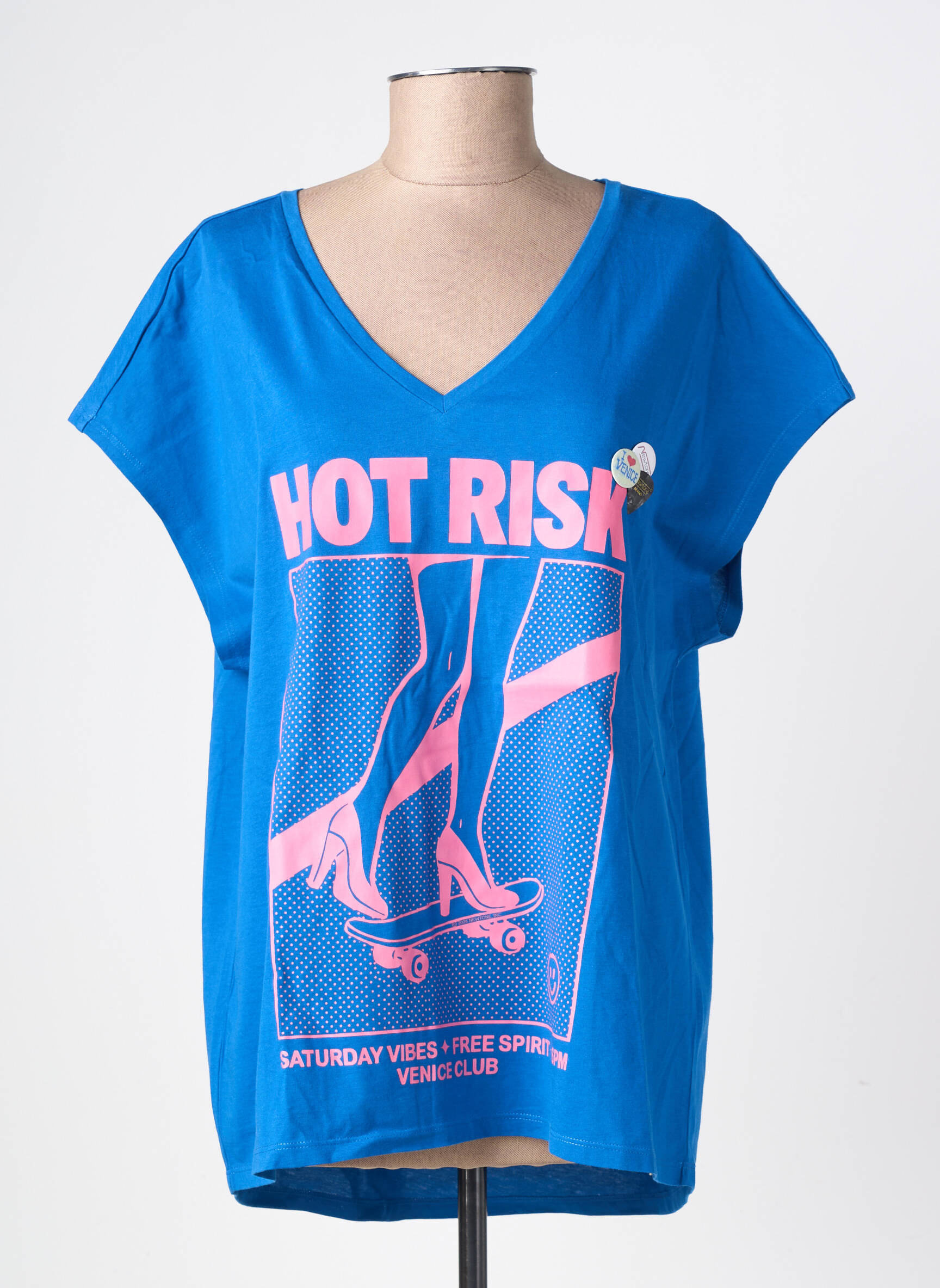 T-shirt col v manches courtes bleu NEWTONE femme