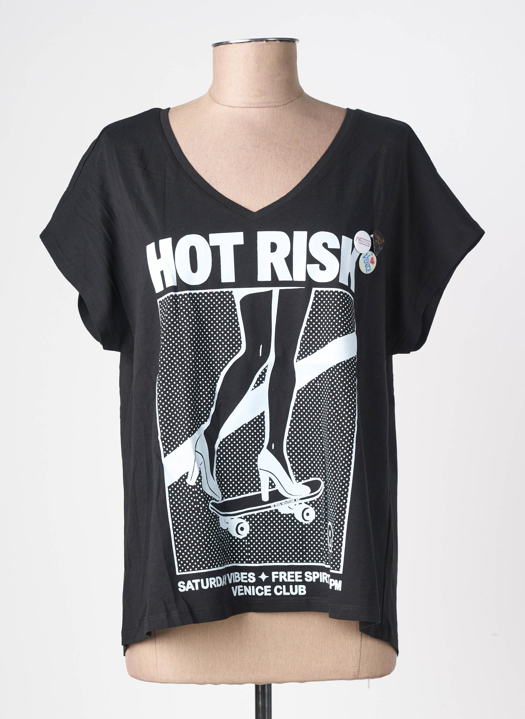 T-shirt col v manches courtes noir NEWTONE femme