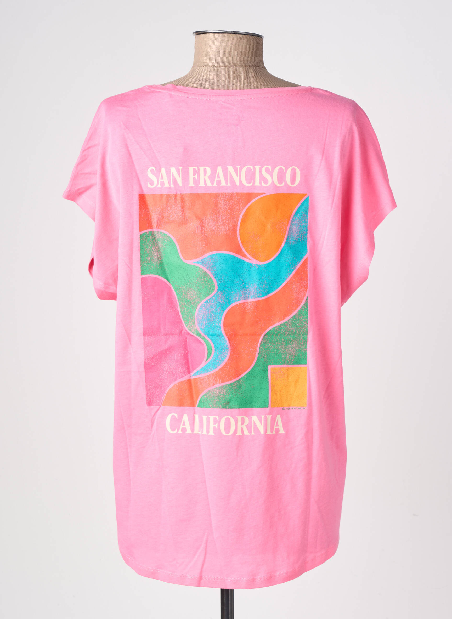 T-shirt col v manches courtes rose NEWTONE femme