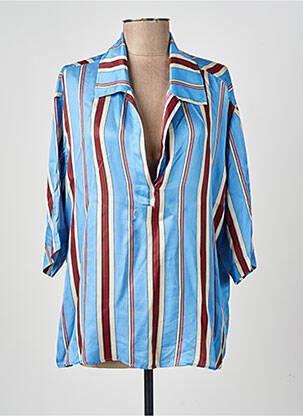 Blouse col v manches courtes bleu DIEGA femme