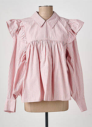 Chemisier tissage popeline manches longues rose GANNI femme