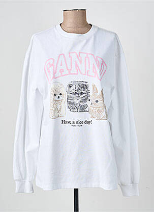 T-shirt manches longues manches longues blanc GANNI femme