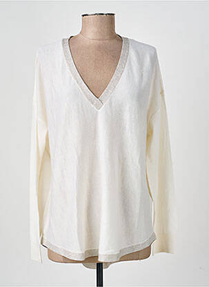 Pull coupe cintrée manches longues beige MAJESTIC FILATURES femme
