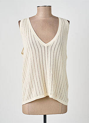 Pull maille ajourée sans manche beige ANNE MI femme