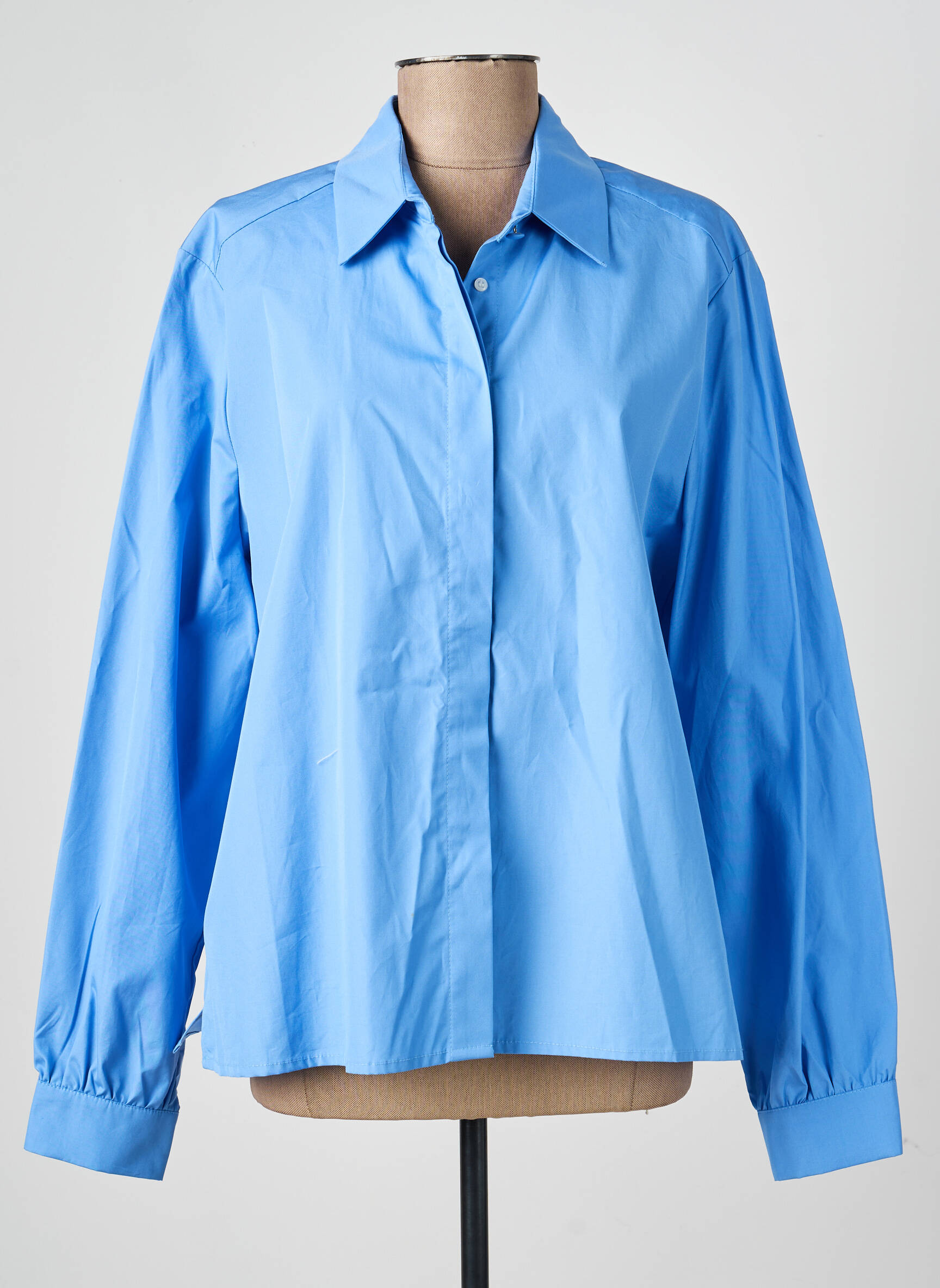 Chemisier coupe droite manches longues bleu ANDREA LEV femme