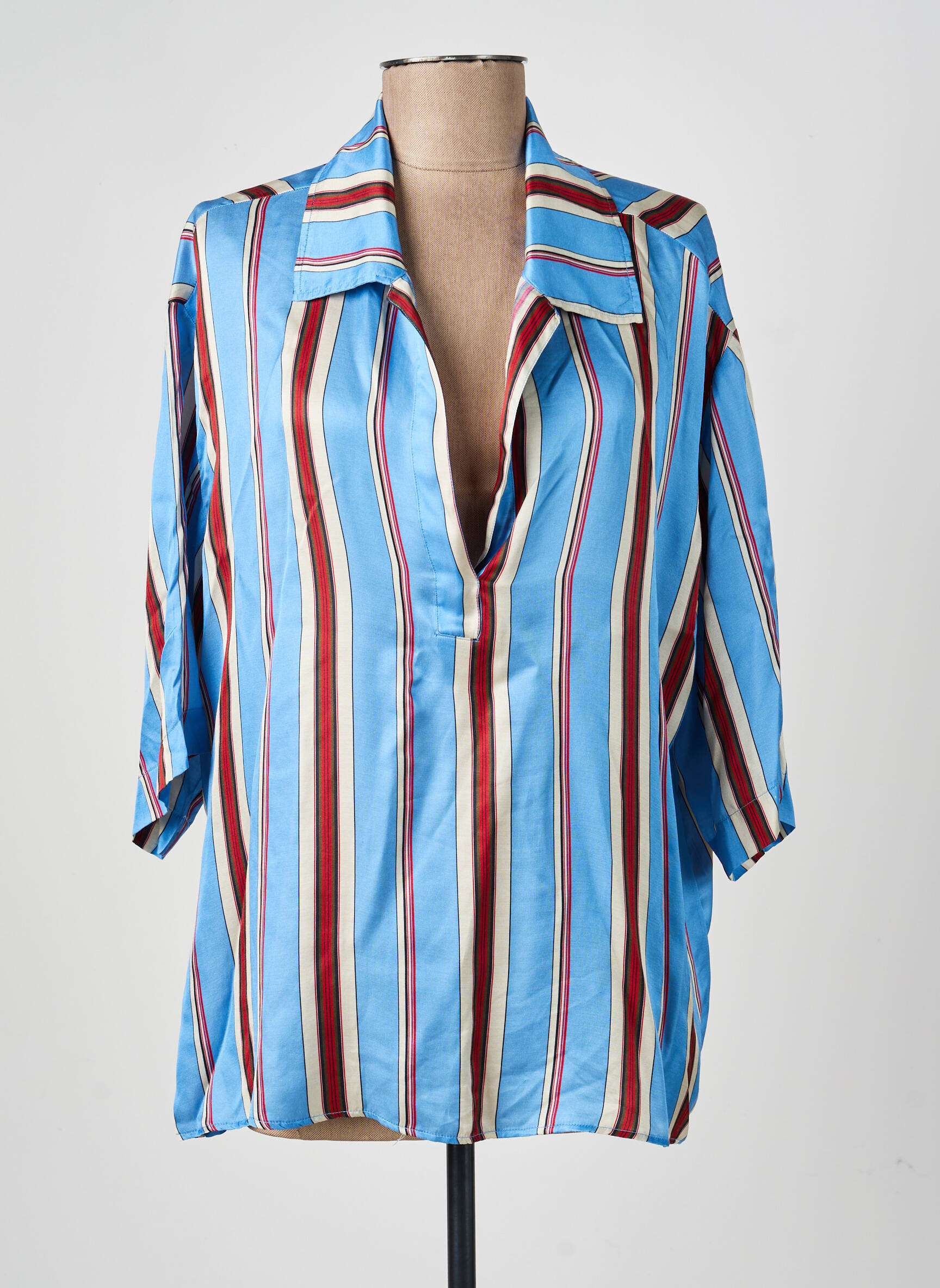 Blouse col v manches courtes bleu DIEGA femme