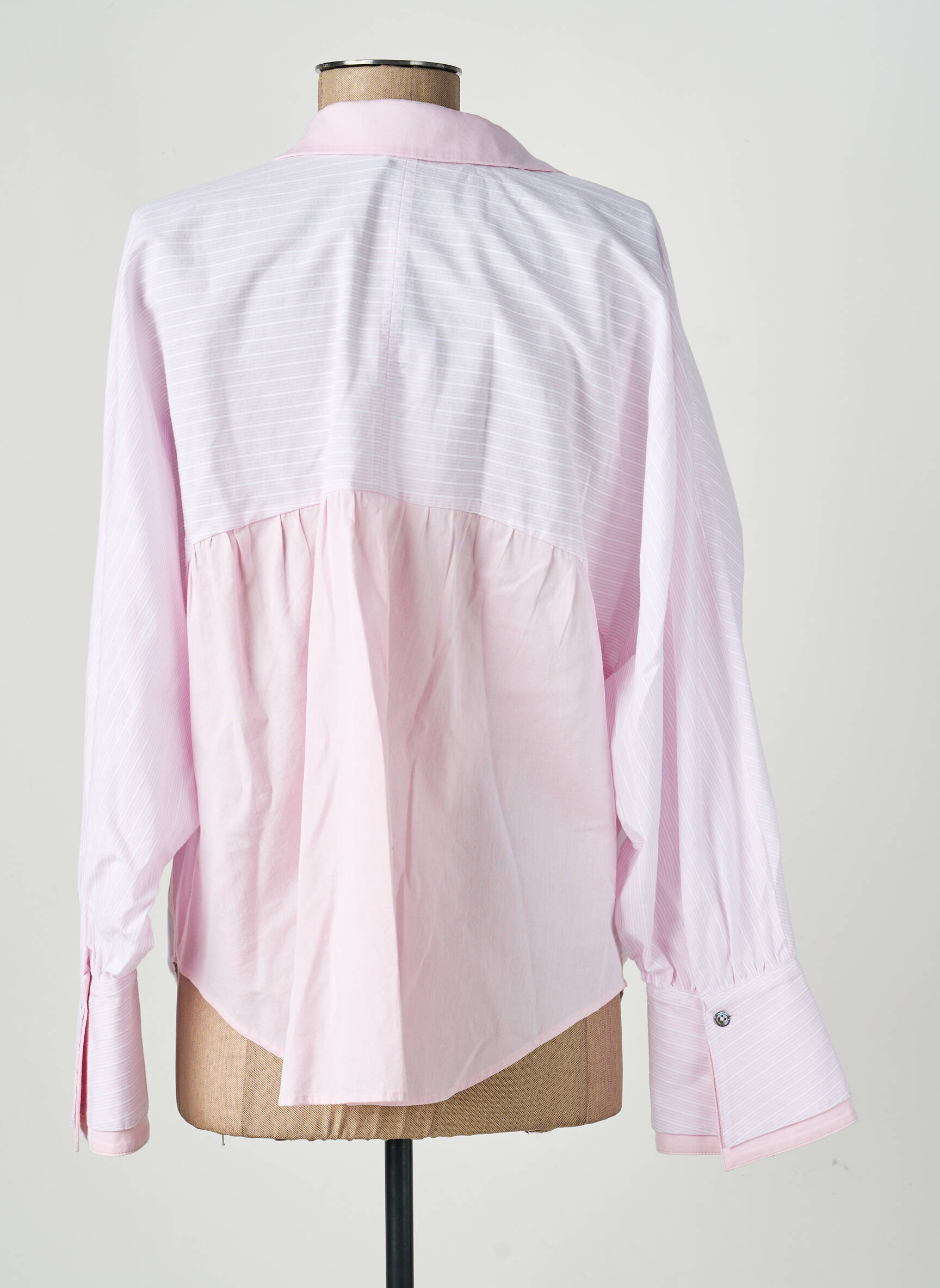 Blouse tissage popeline manches longues rose HANA SAN femme