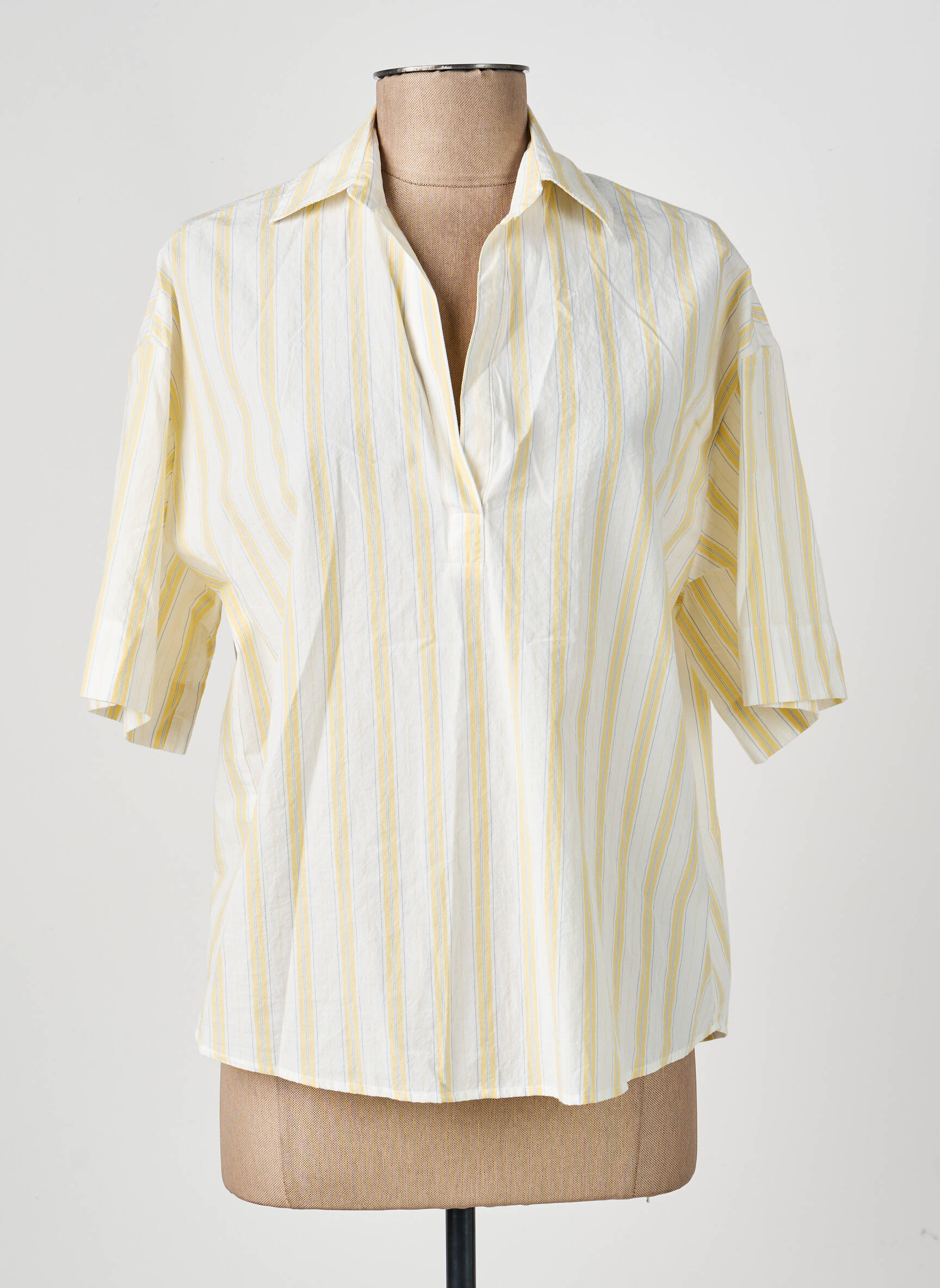 Blouse tissage popeline manches courtes jaune DIEGA femme