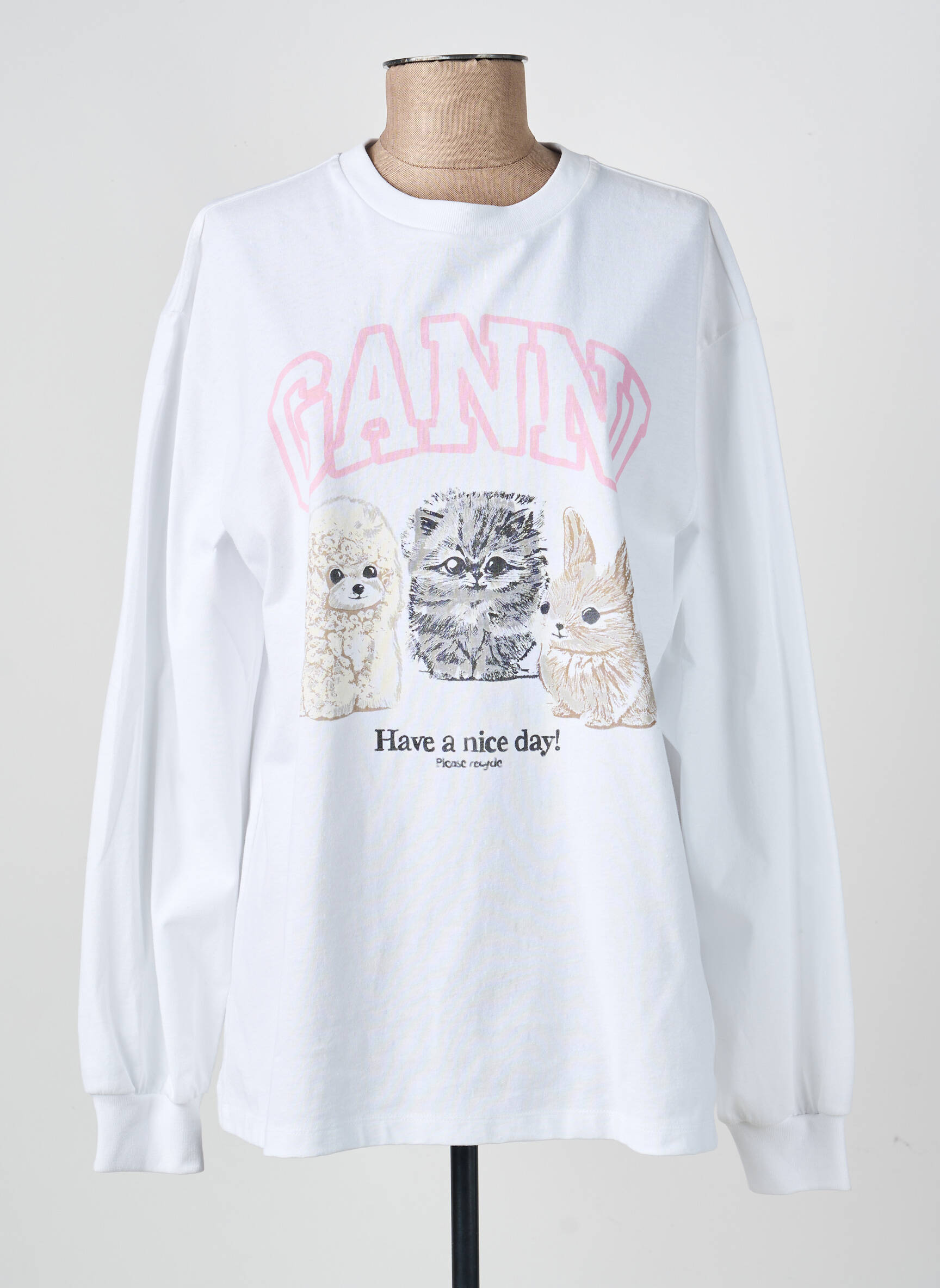 T-shirt manches longues manches longues blanc GANNI femme