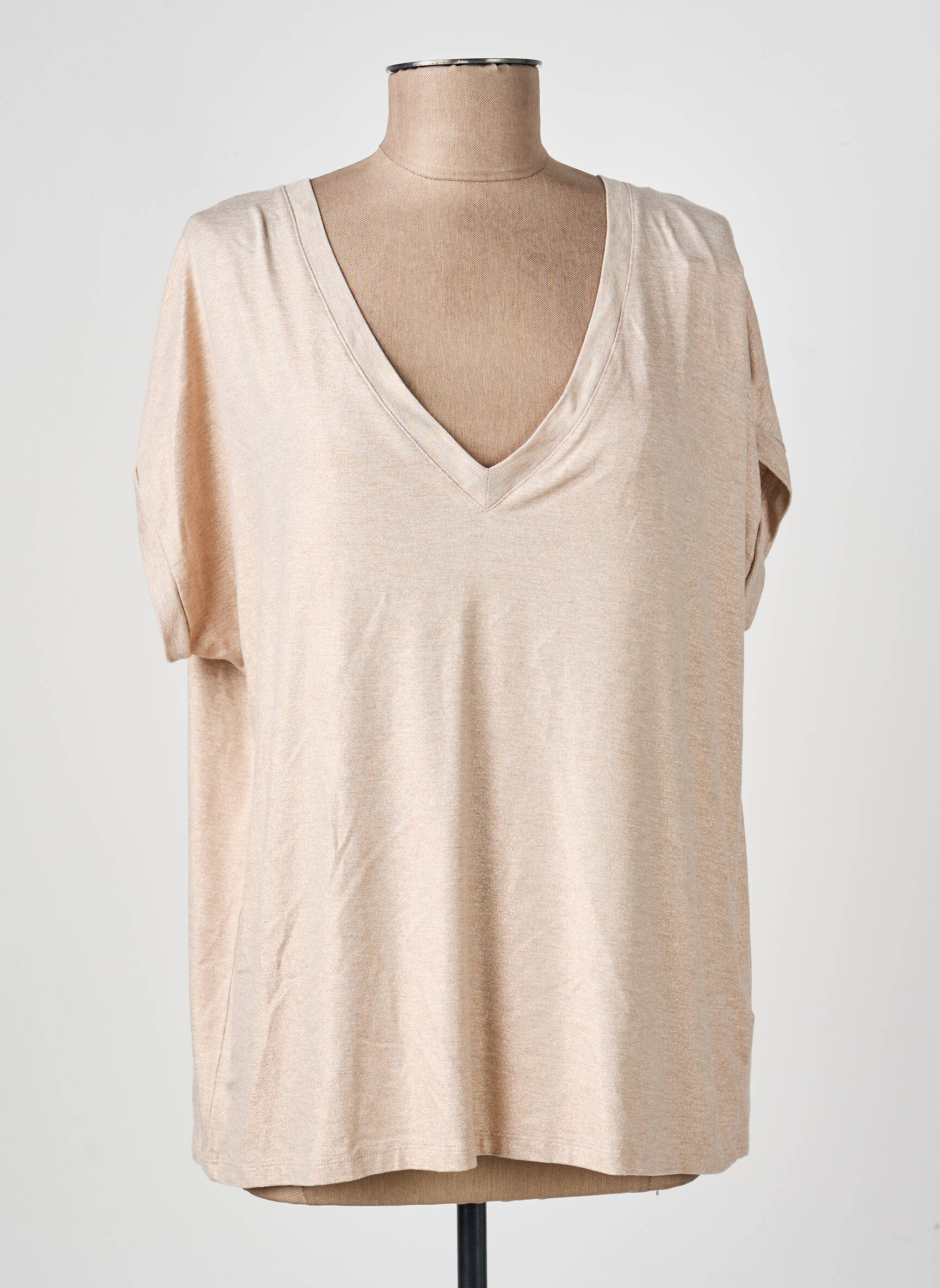 T-shirt col v manches courtes rose MAJESTIC FILATURES femme