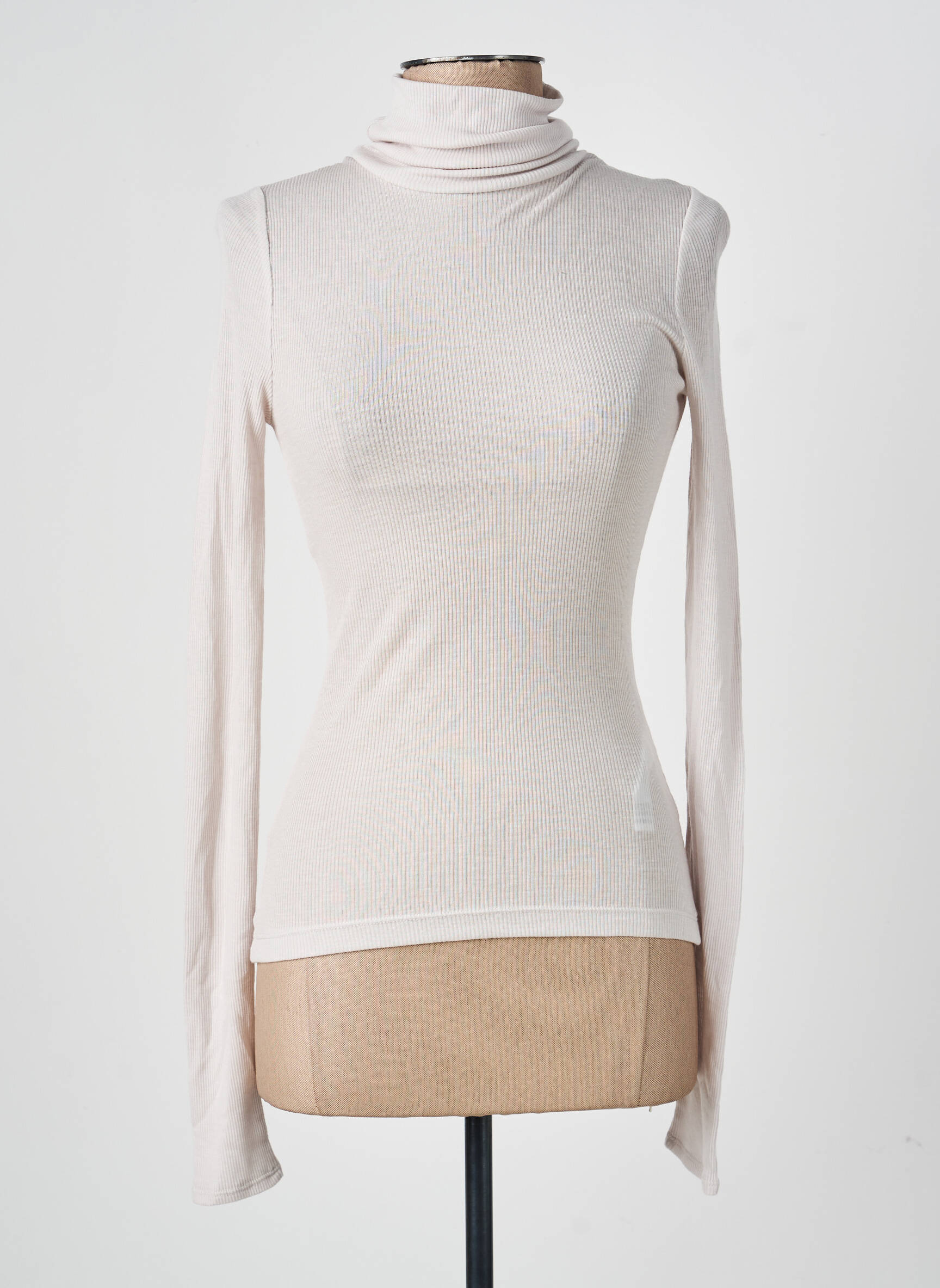 Pull col roulé tissage côtelé manches longues beige SAMSOE & SAMSOE femme