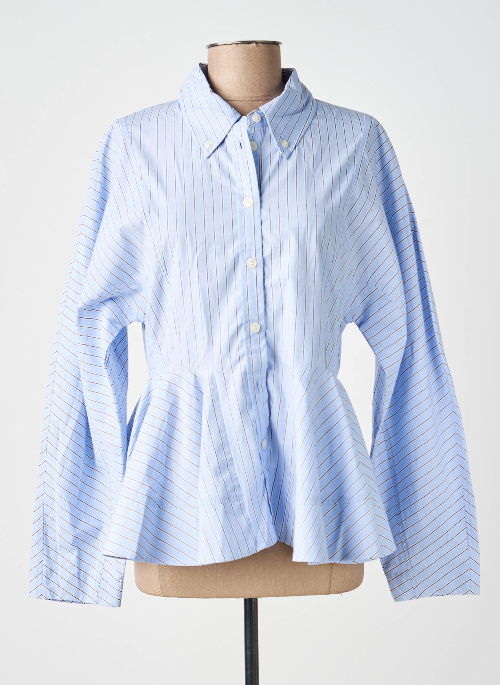 Tunique manches longues col chemisier bleu GANNI femme