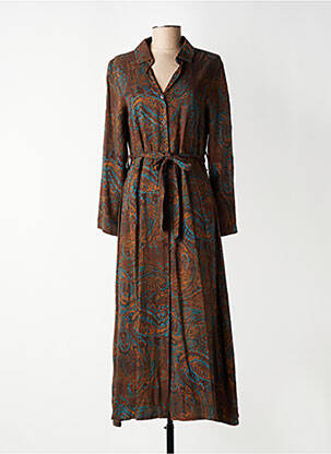 Robe longue manches longues manches longues marron LA REINE TRICOTE femme