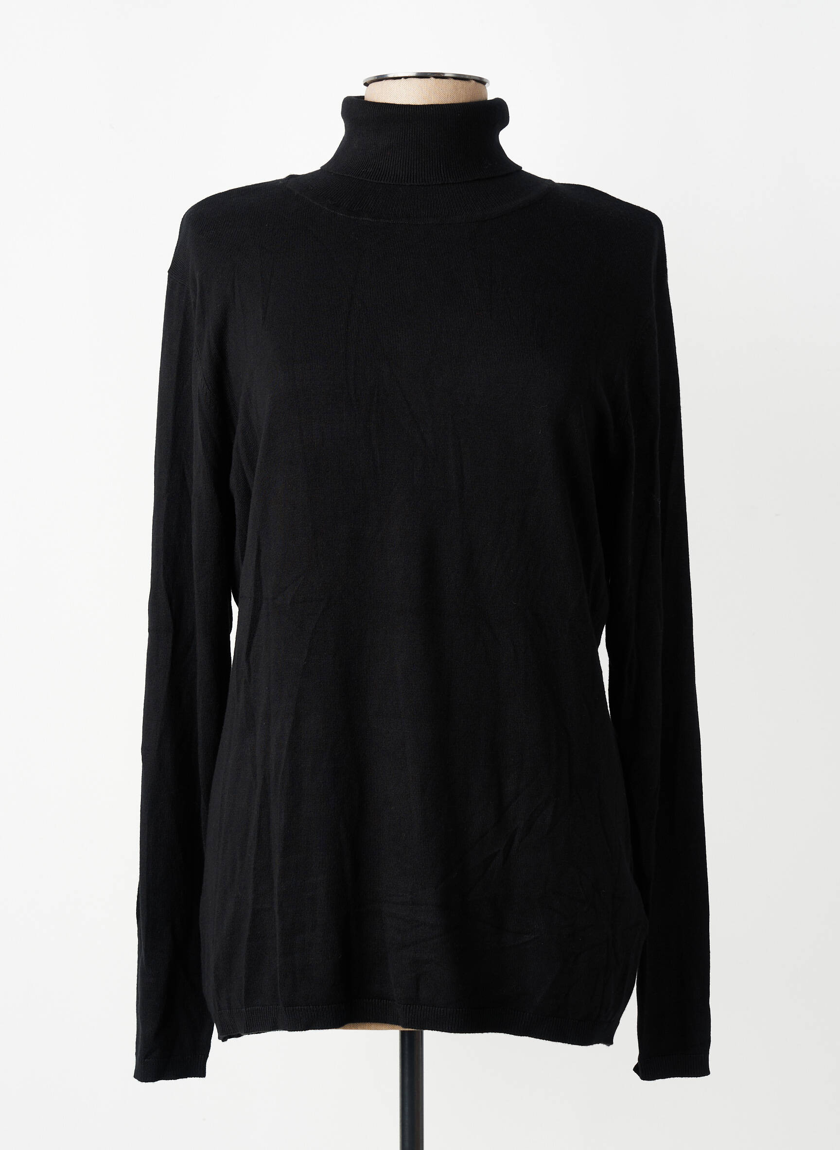 Pull col roulé stretch manches longues noir ICHI femme