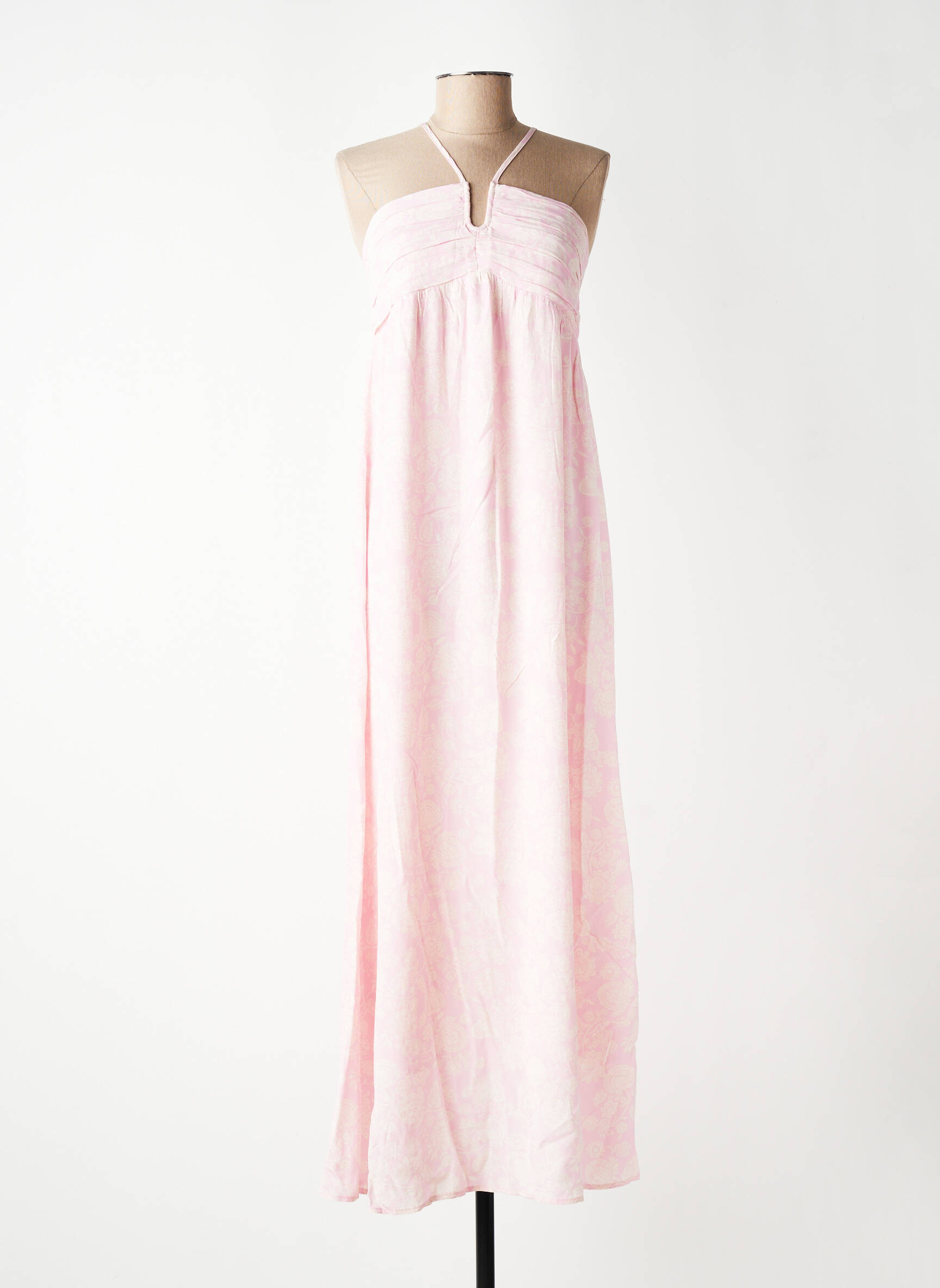 Robe longue imprimé fleurs fines bretelles rose GRACE & MILA femme