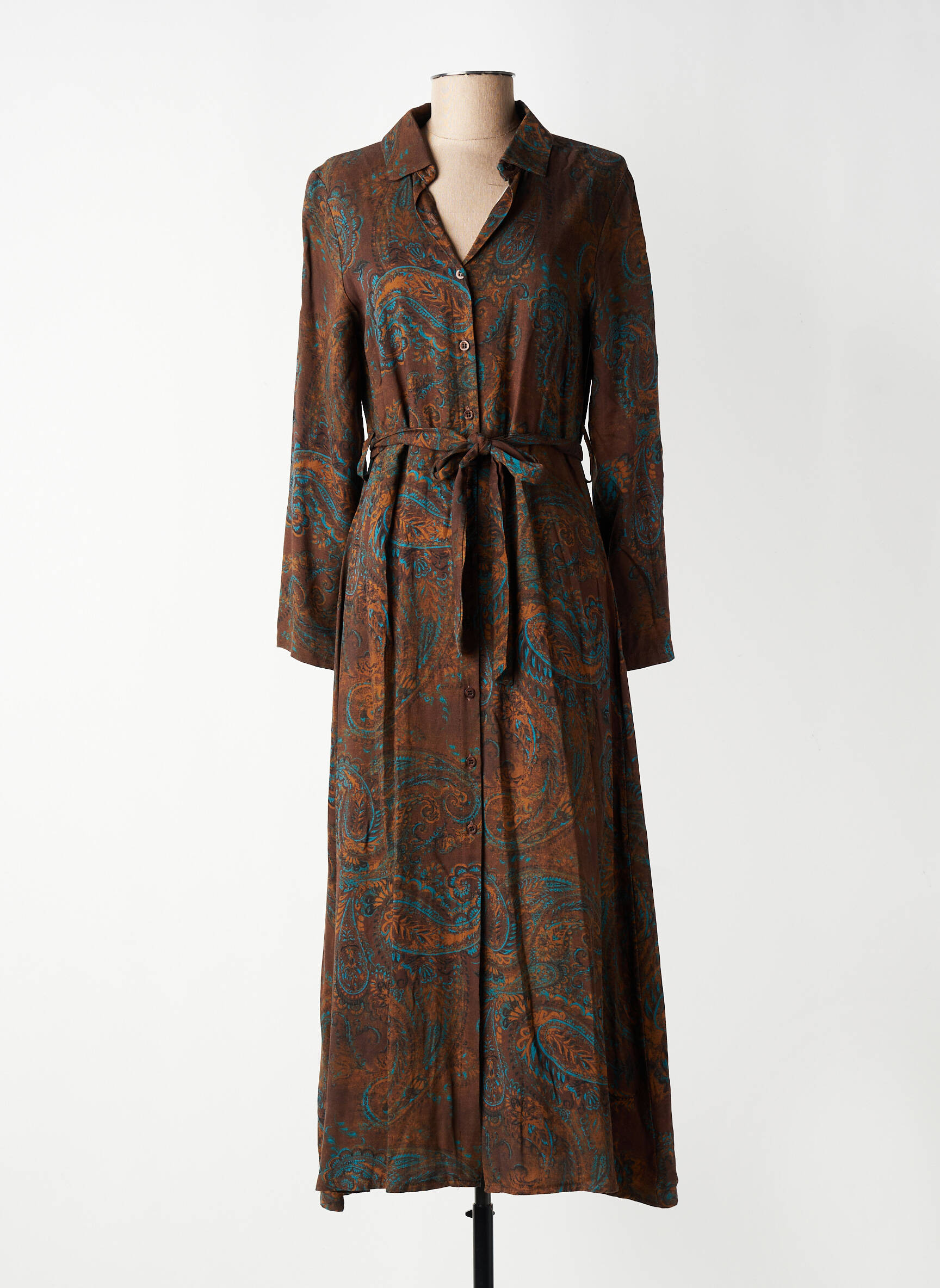 Robe longue manches longues manches longues marron LA REINE TRICOTE femme