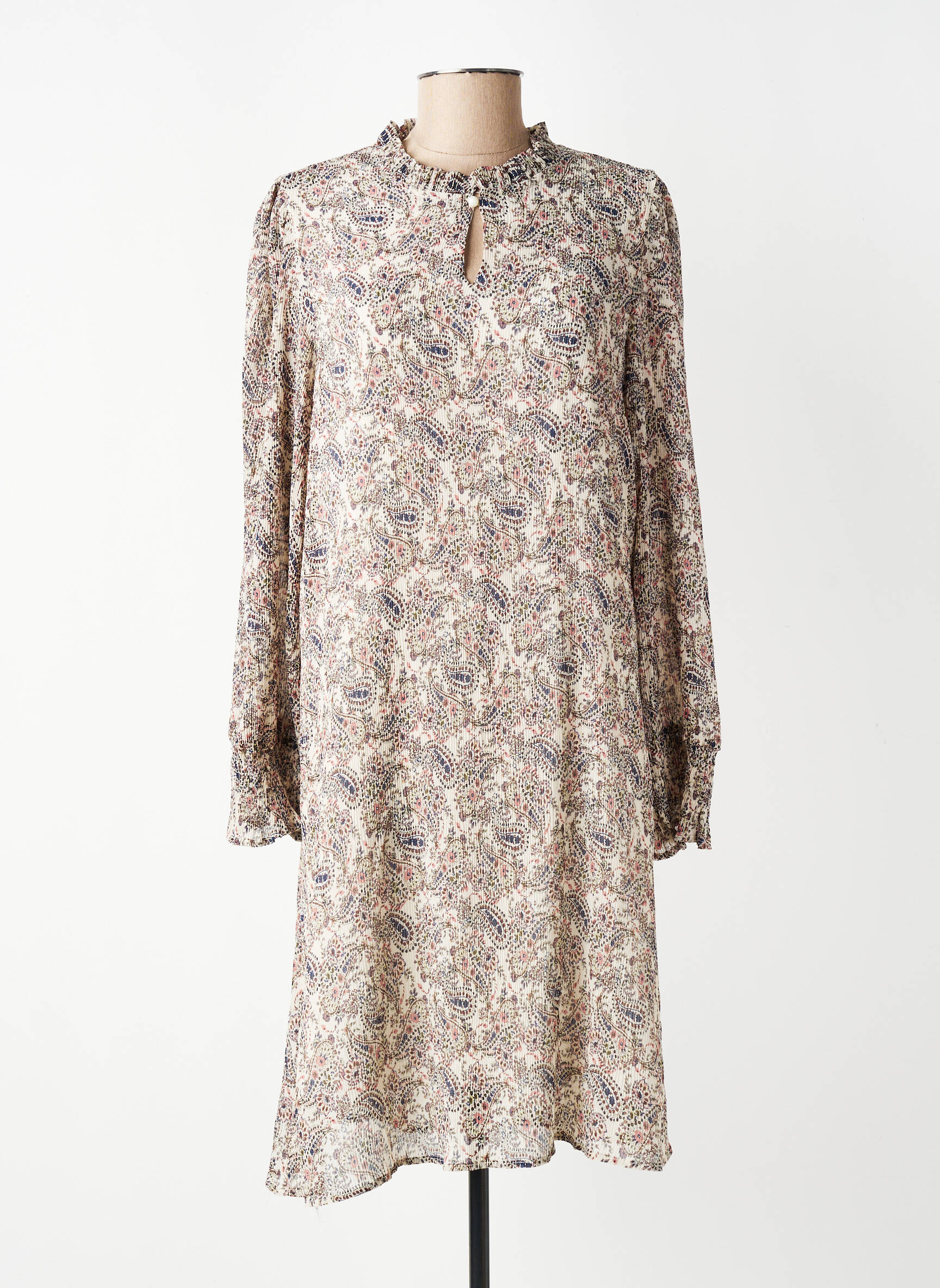 Robe mi-longue coupe fluide manches longues beige MOLLY BRACKEN femme