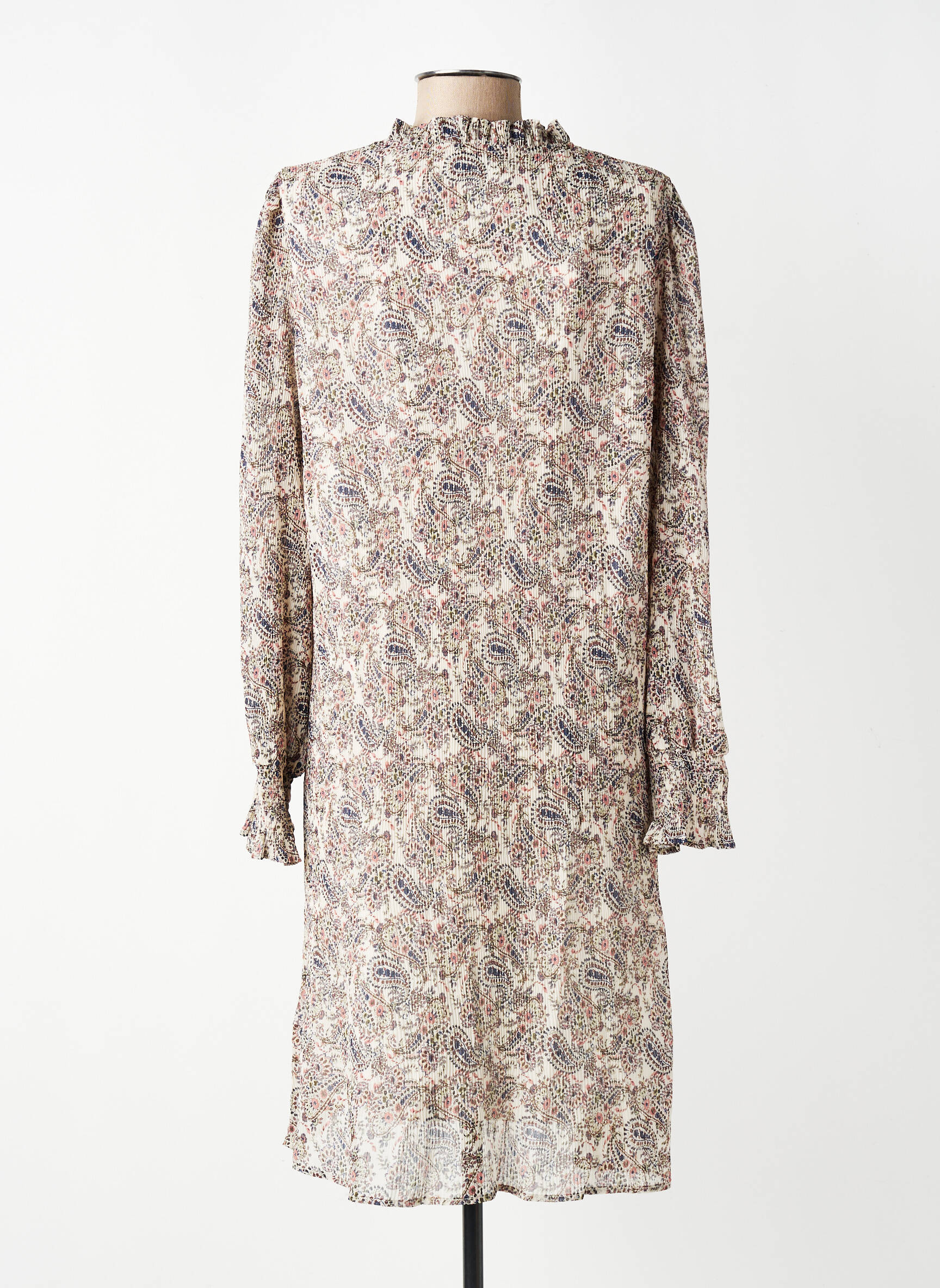 Robe mi-longue coupe fluide manches longues beige MOLLY BRACKEN femme