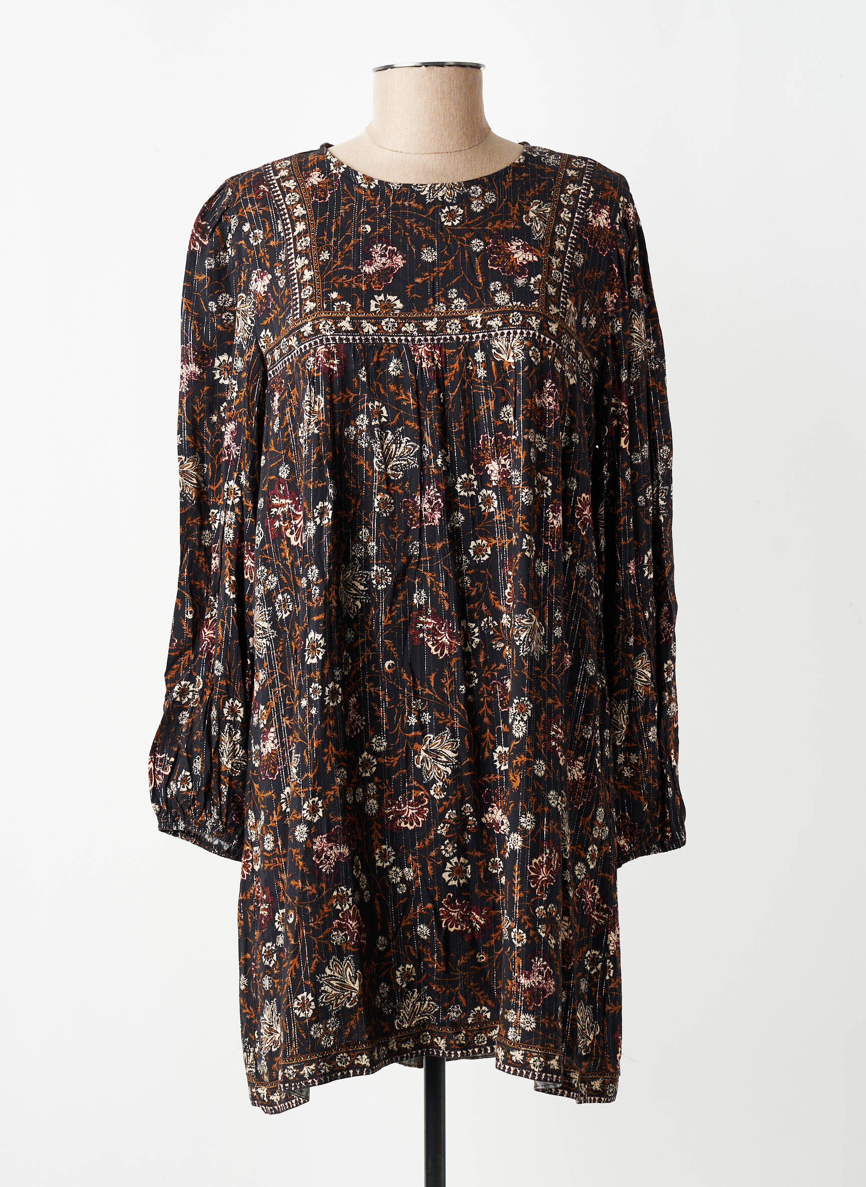 Robe courte coupe évasée manches longues noir GRACE & MILA femme