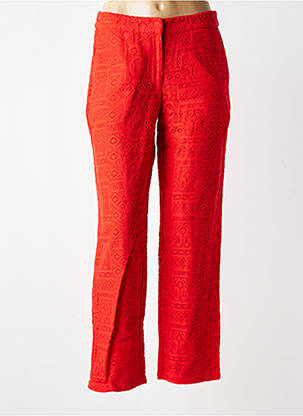 Pantalon droit fermeture zippée sous rabat avec crochet taille normale rouge VILA femme