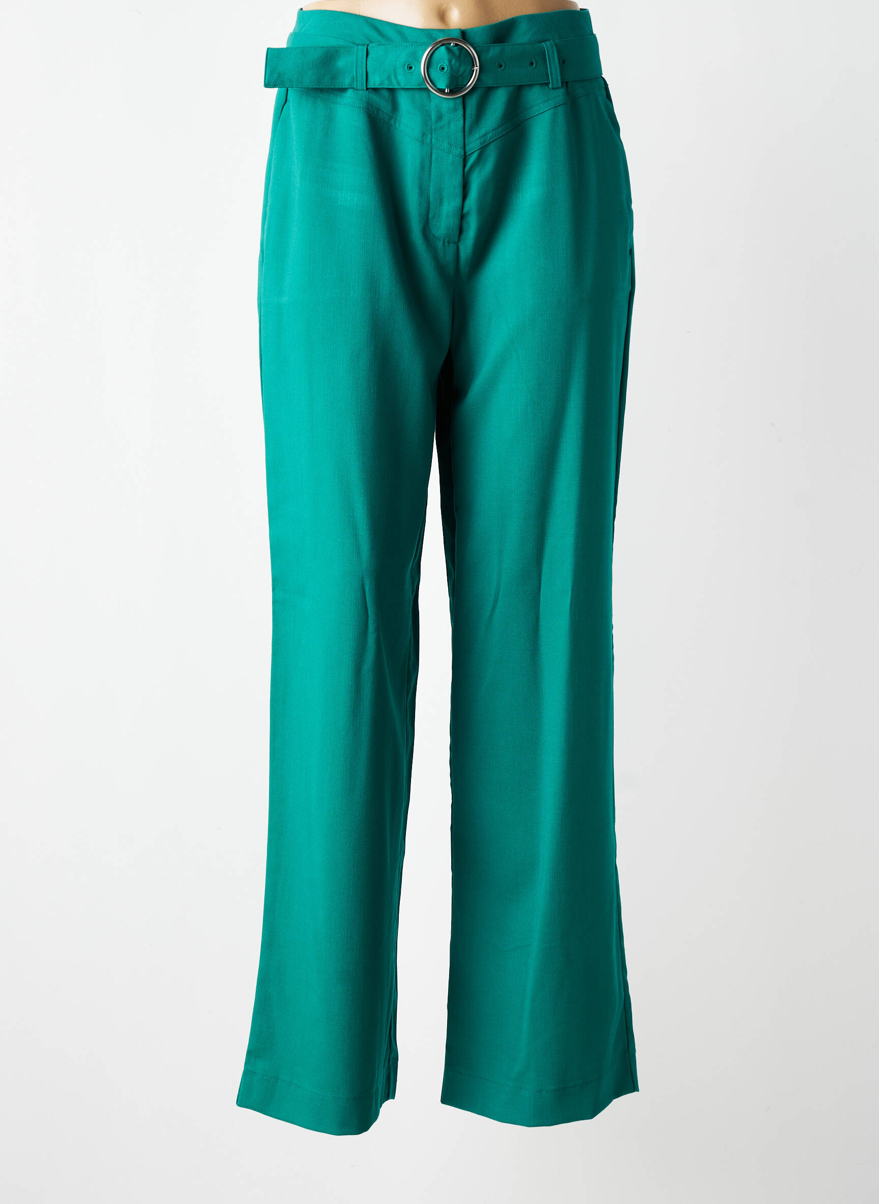 Pantalon droit tissage crêpe taille haute vert VILA femme
