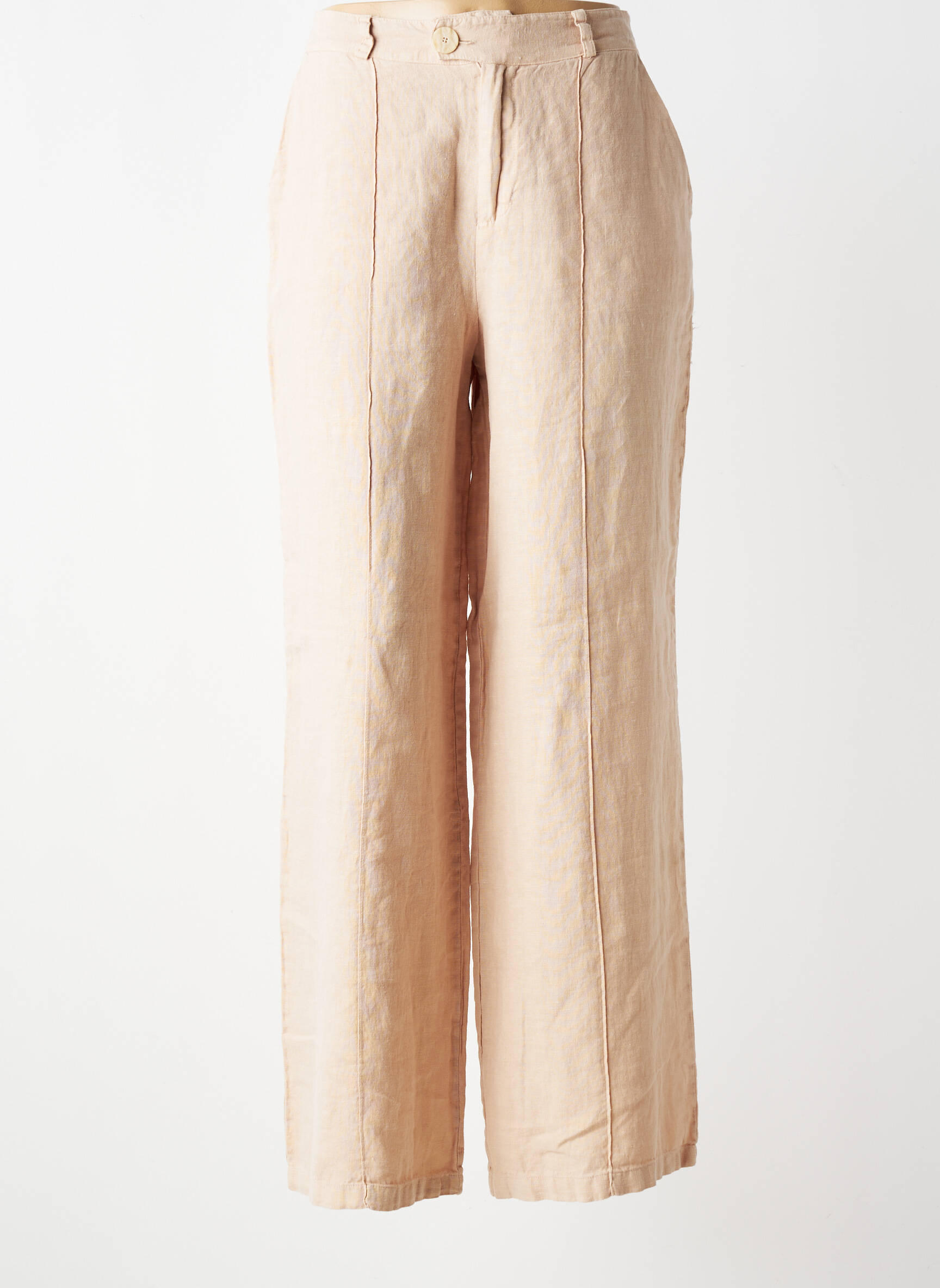 Pantalon large tissage crêpe taille haute beige MUS & BOMBON femme