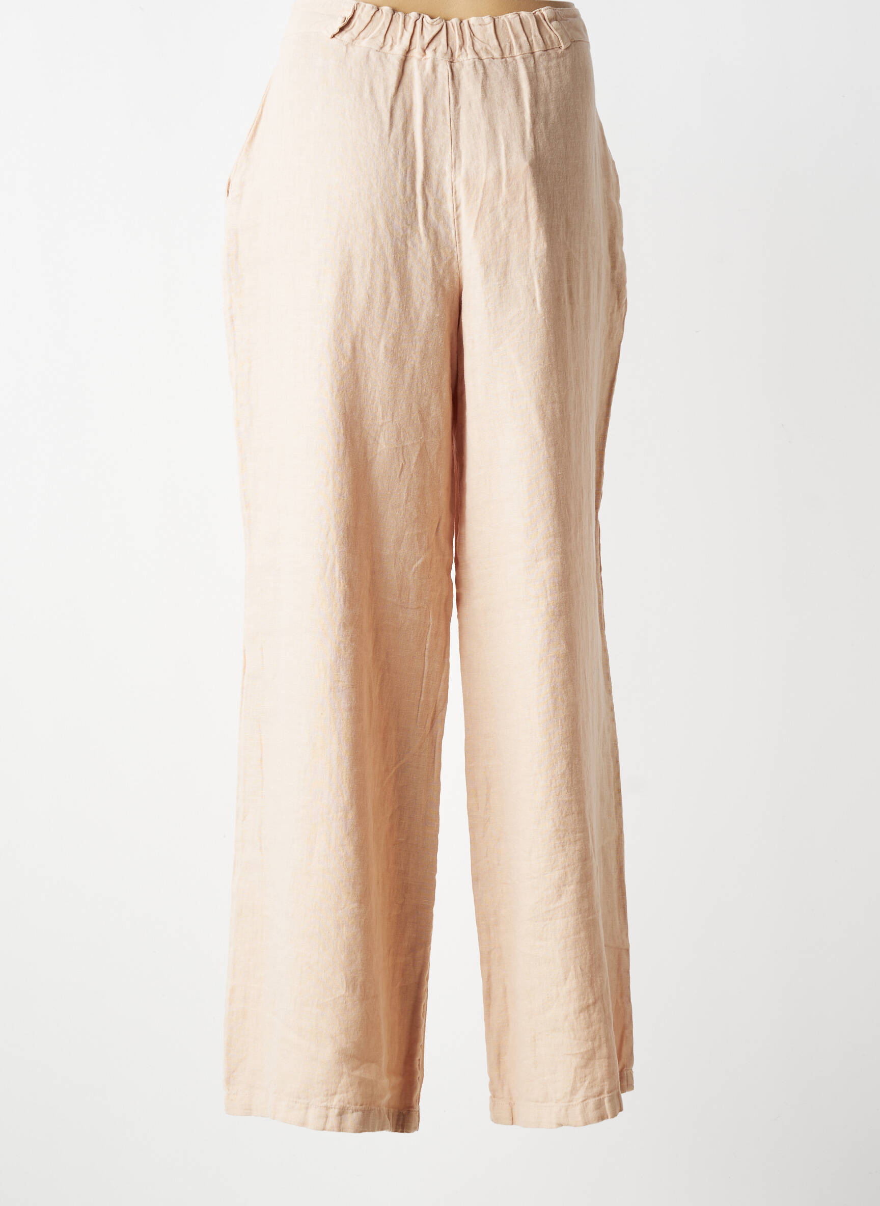 Pantalon large tissage crêpe taille haute beige MUS & BOMBON femme