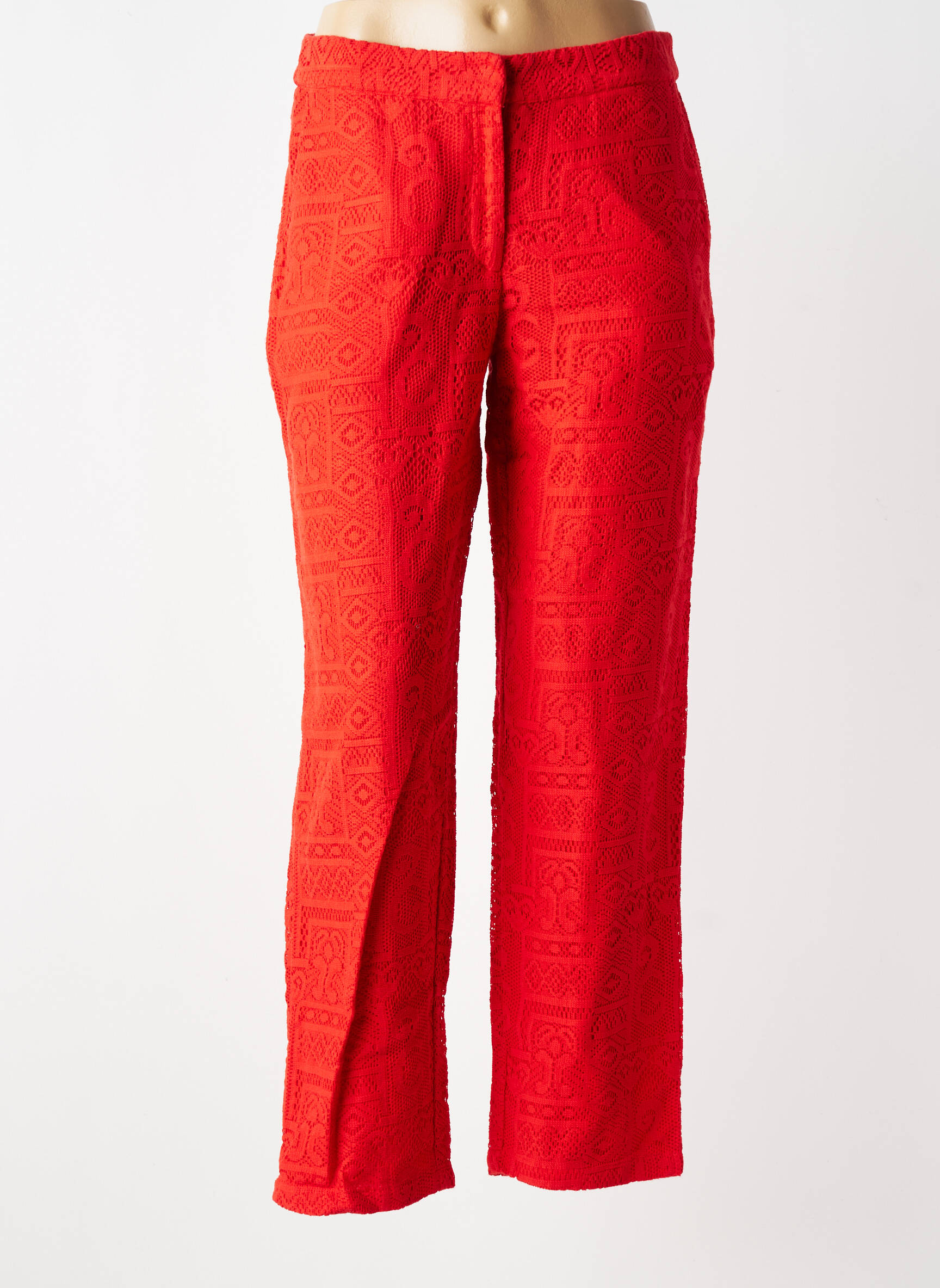 Pantalon droit fermeture zippée sous rabat avec crochet taille normale rouge VILA femme