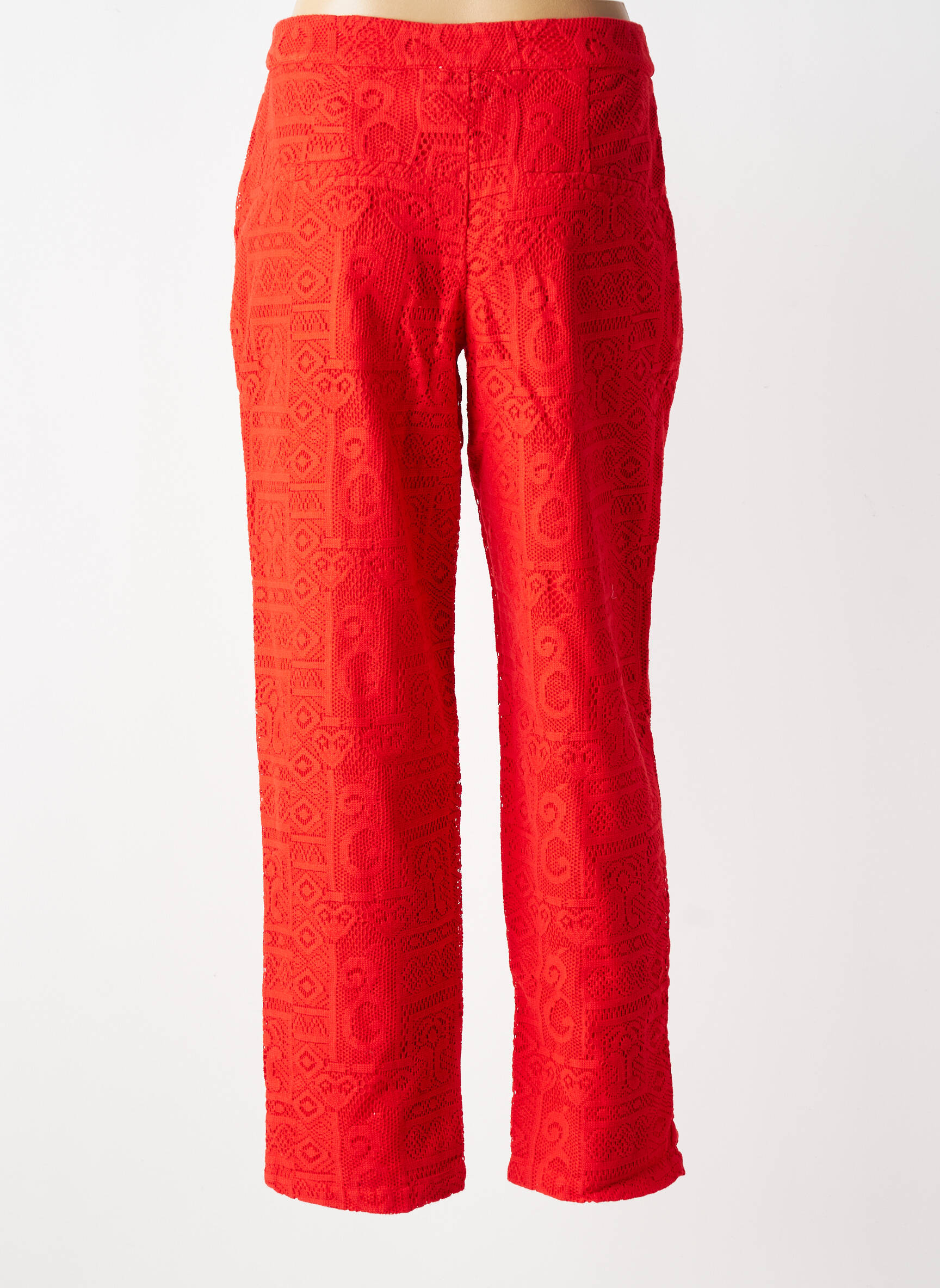 Pantalon droit fermeture zippée sous rabat avec crochet taille normale rouge VILA femme